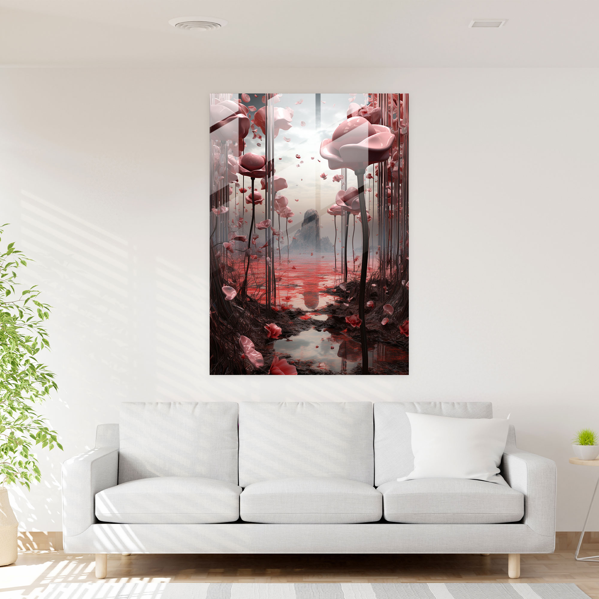 Bleeding Flowers Home Decoration - Bleeding Flowers, Glass Wall Art, Futuristic Digital Artwork, Bleeding Flowers