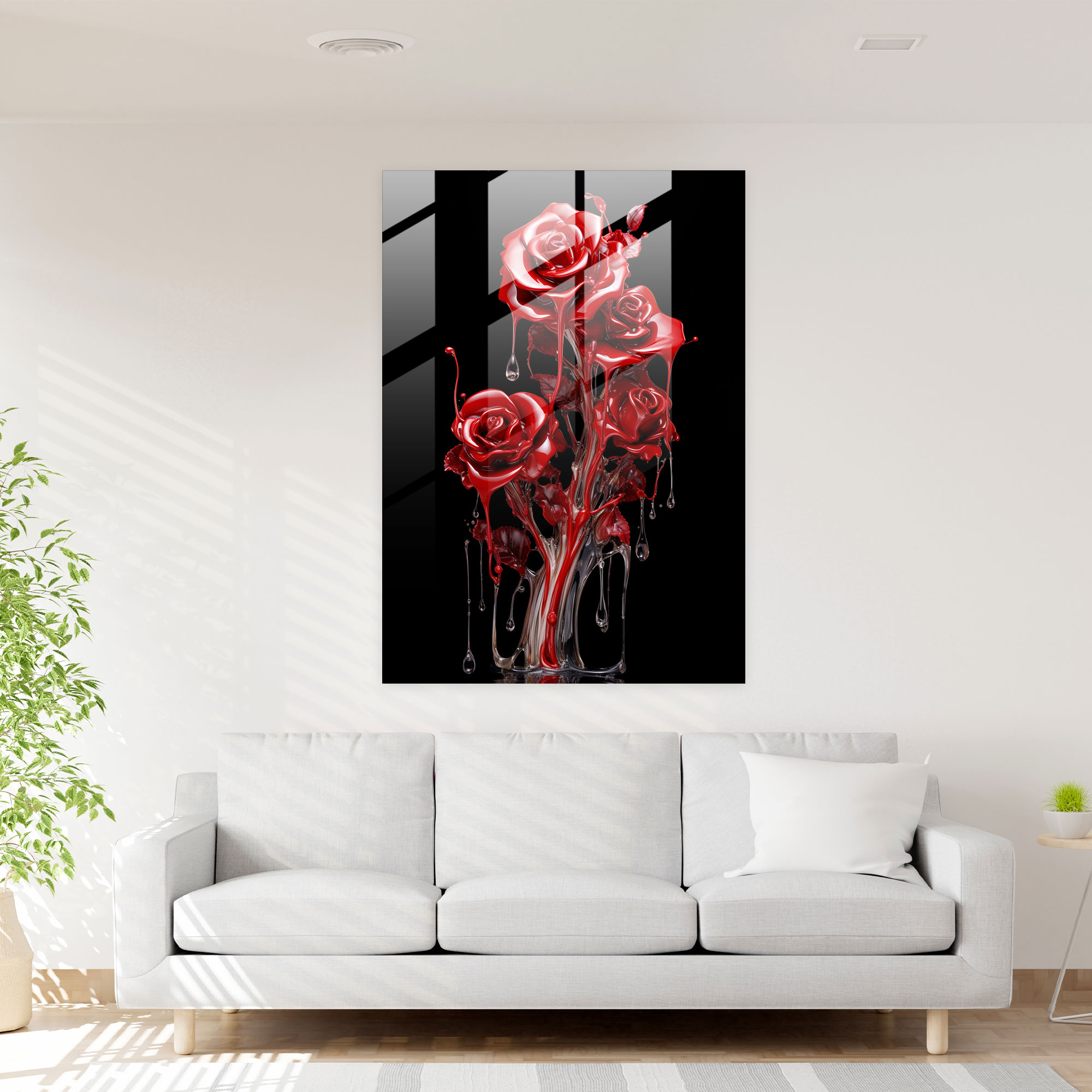 Bleeding Roses Glass Wall Art - Bleeding Flowers, Home Decoration, Intricate Brushstrokes, Glass Wall Art