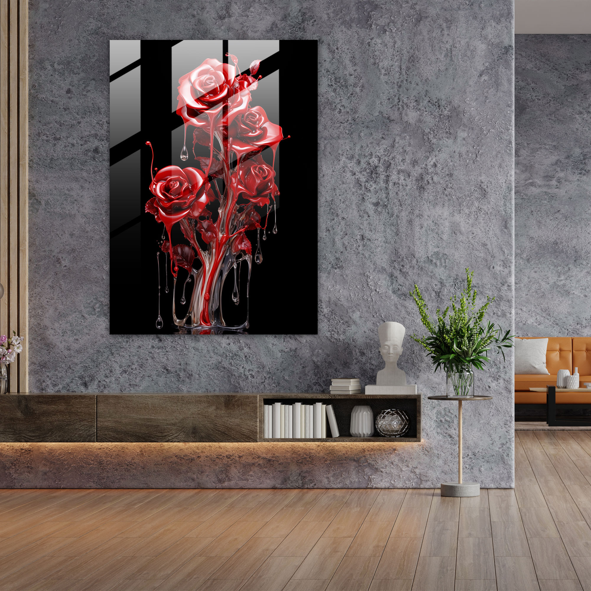 Bleeding Roses Glass Wall Art - Bleeding Flowers, Home Decoration, Intricate Brushstrokes, Glass Wall Art