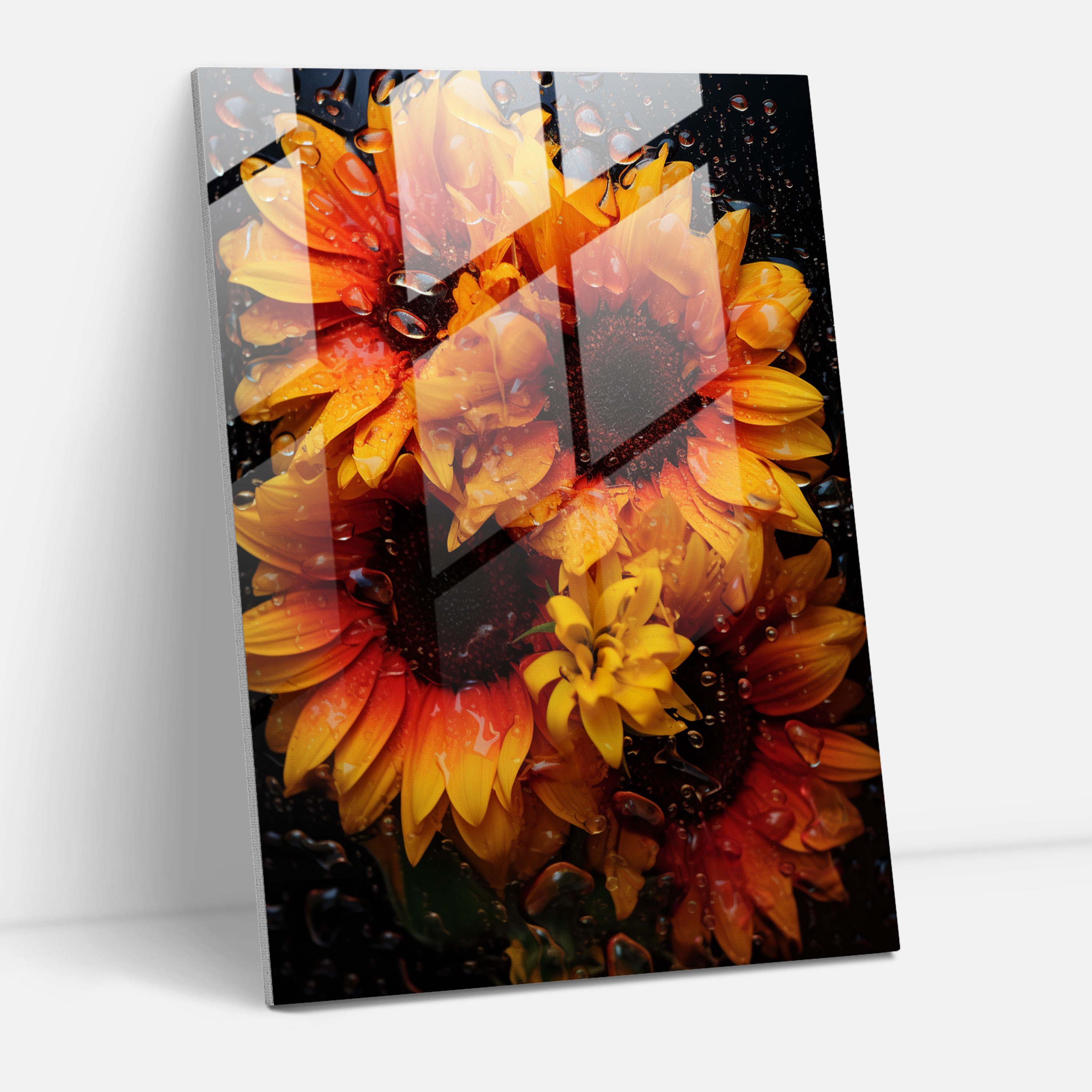 Radiant Sunflowers Glass Print - Bleeding Flowers, Home Decoration, Radiance, Inviting