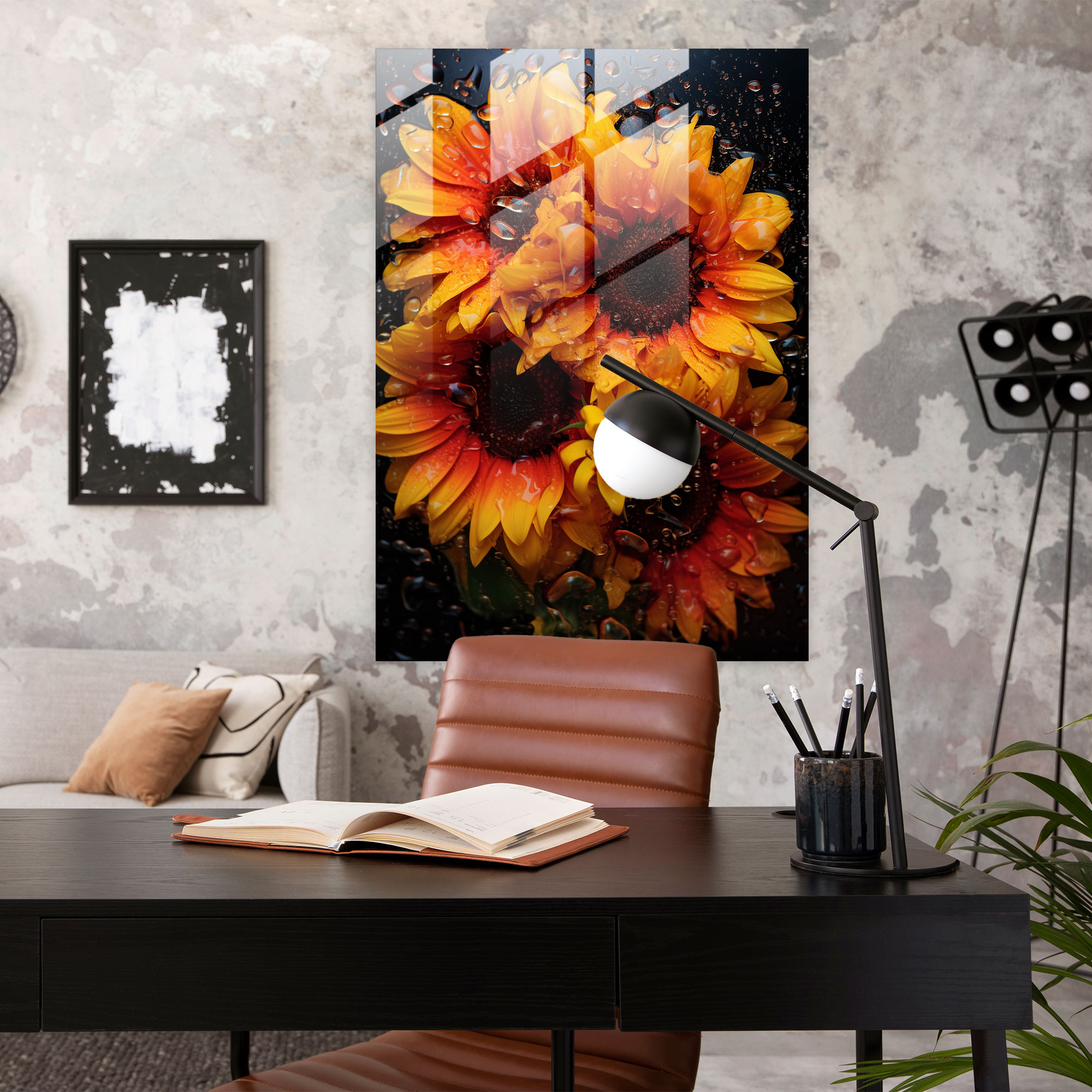 Radiant Sunflowers Glass Print - Bleeding Flowers, Home Decoration, Radiance, Inviting