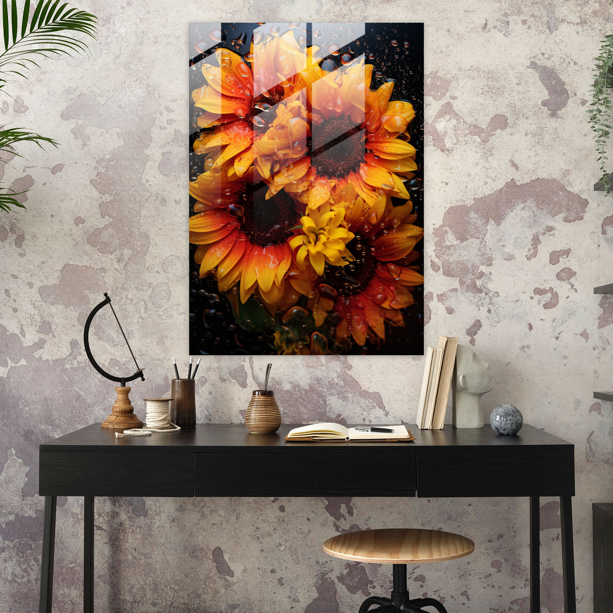 Radiant Sunflowers Glass Print - Bleeding Flowers, Home Decoration, Radiance, Inviting