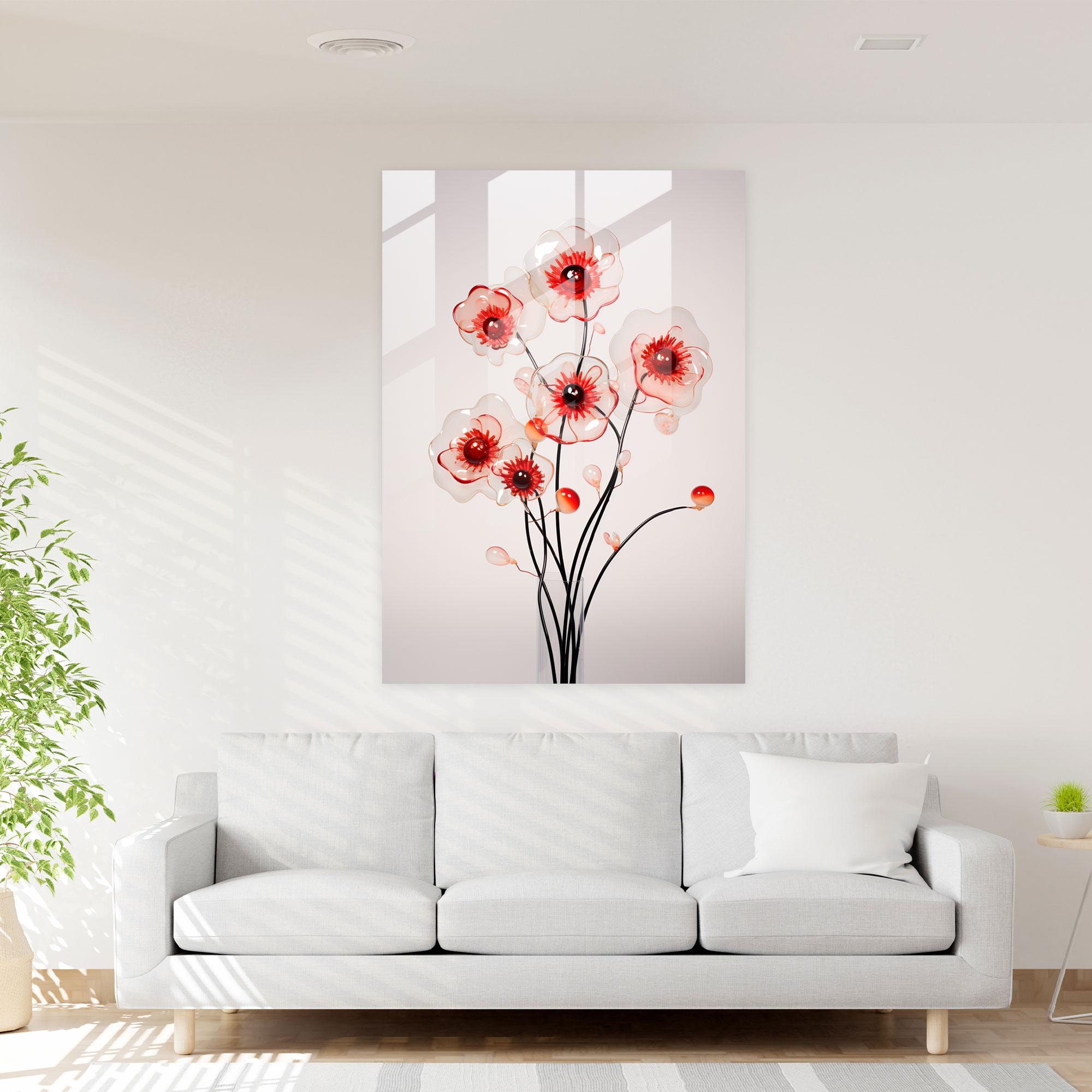 Minimalist Bleeding Dahlias Glass Wall Art - Bleeding Flowers, Home Decoration, Bleeding Flowers, Visually Pleasing