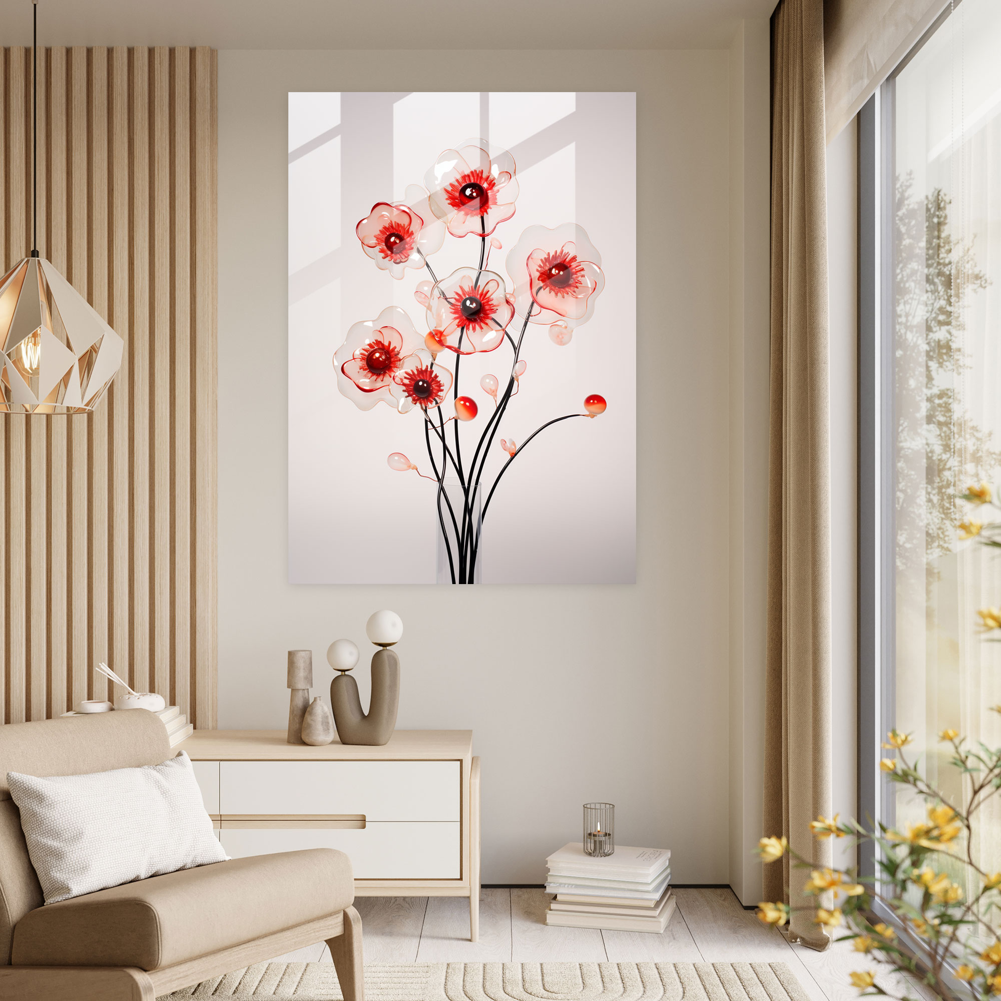 Minimalist Bleeding Dahlias Glass Wall Art - Bleeding Flowers, Home Decoration, Bleeding Flowers, Visually Pleasing