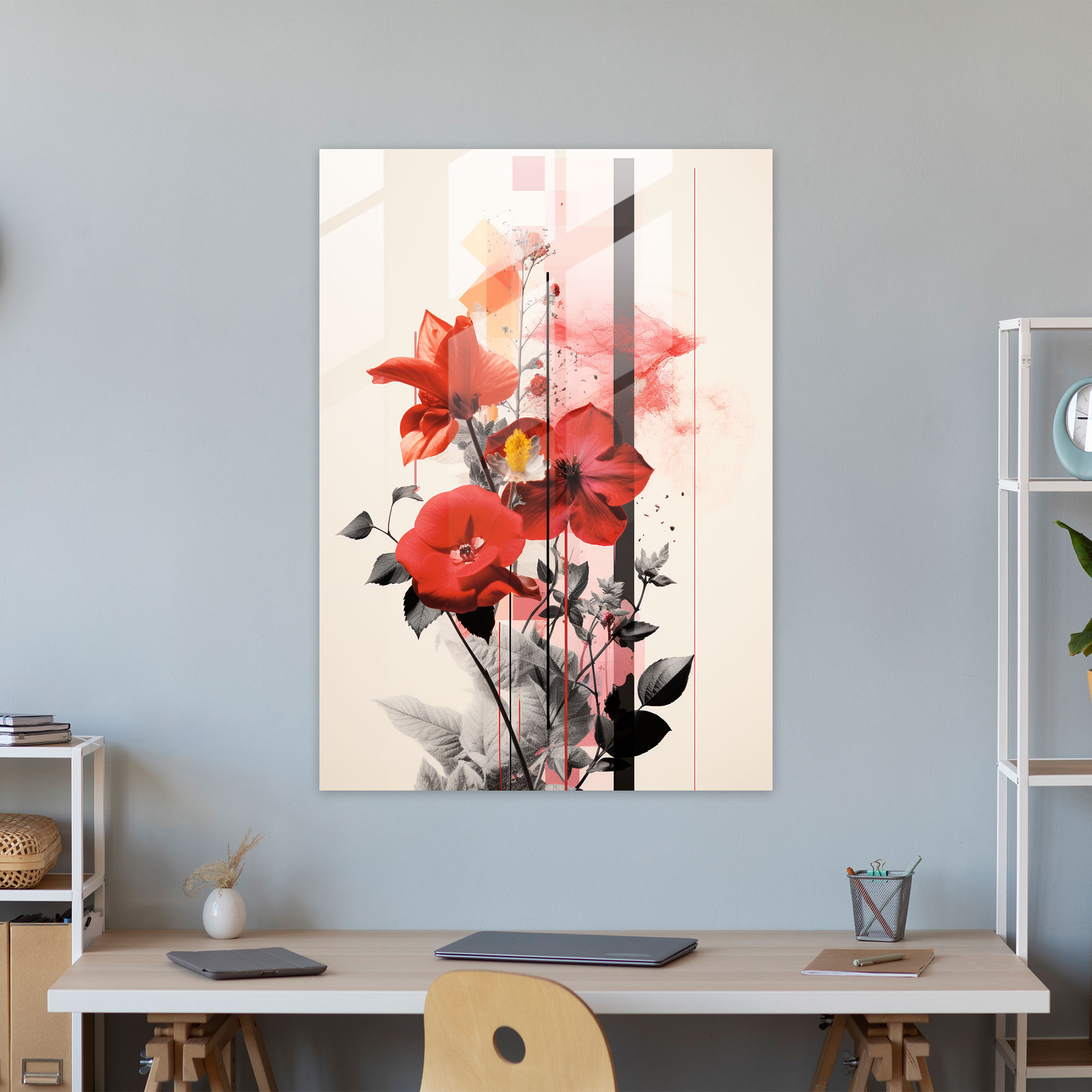 Bleeding Flowers Modern Art - Bleeding Flowers, Glass Art, Glass Wall Art, Bleeding Flowers