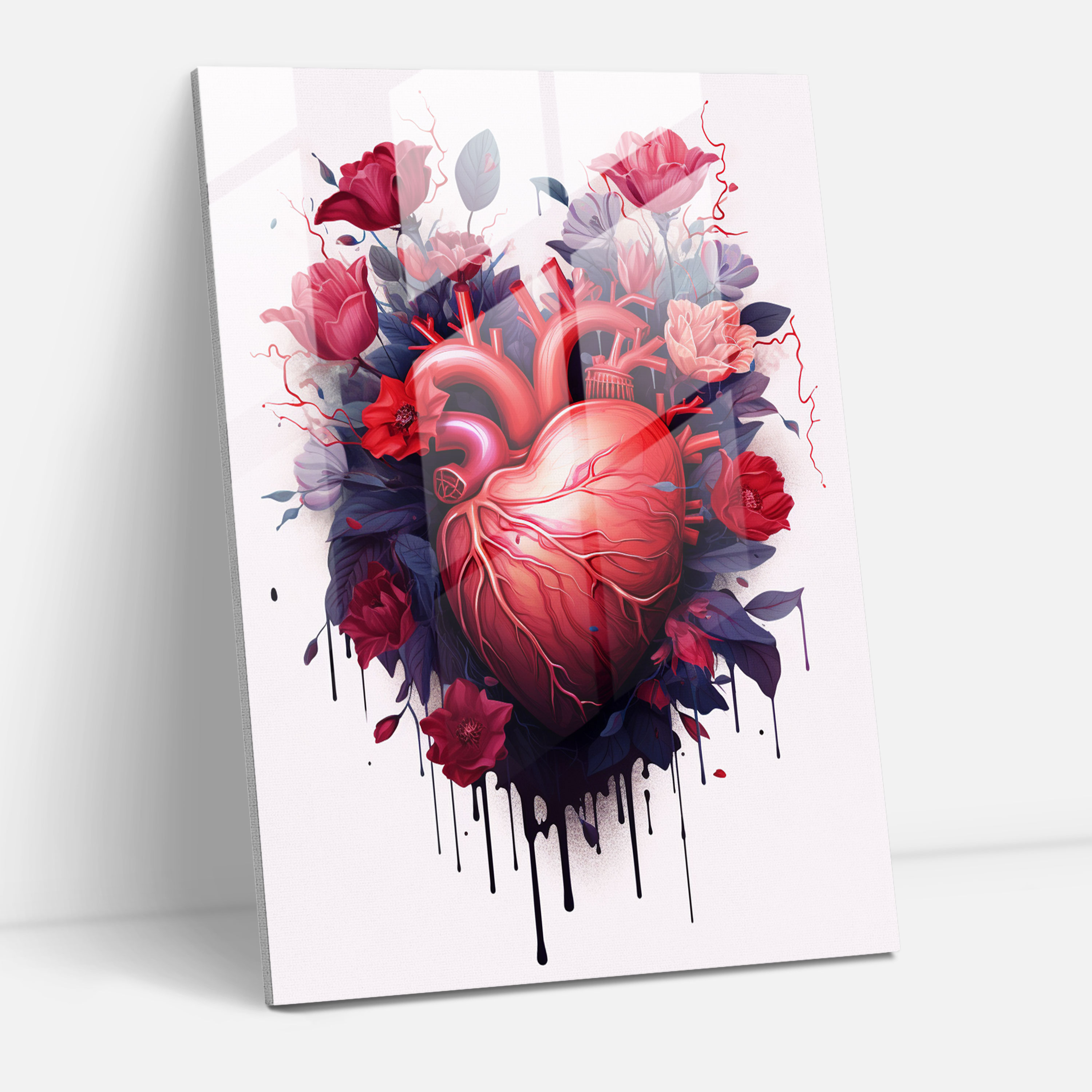 Bleeding Flowers Glass Print - Bleeding Flowers, Home Decoration, Stylized Illustration, Passion