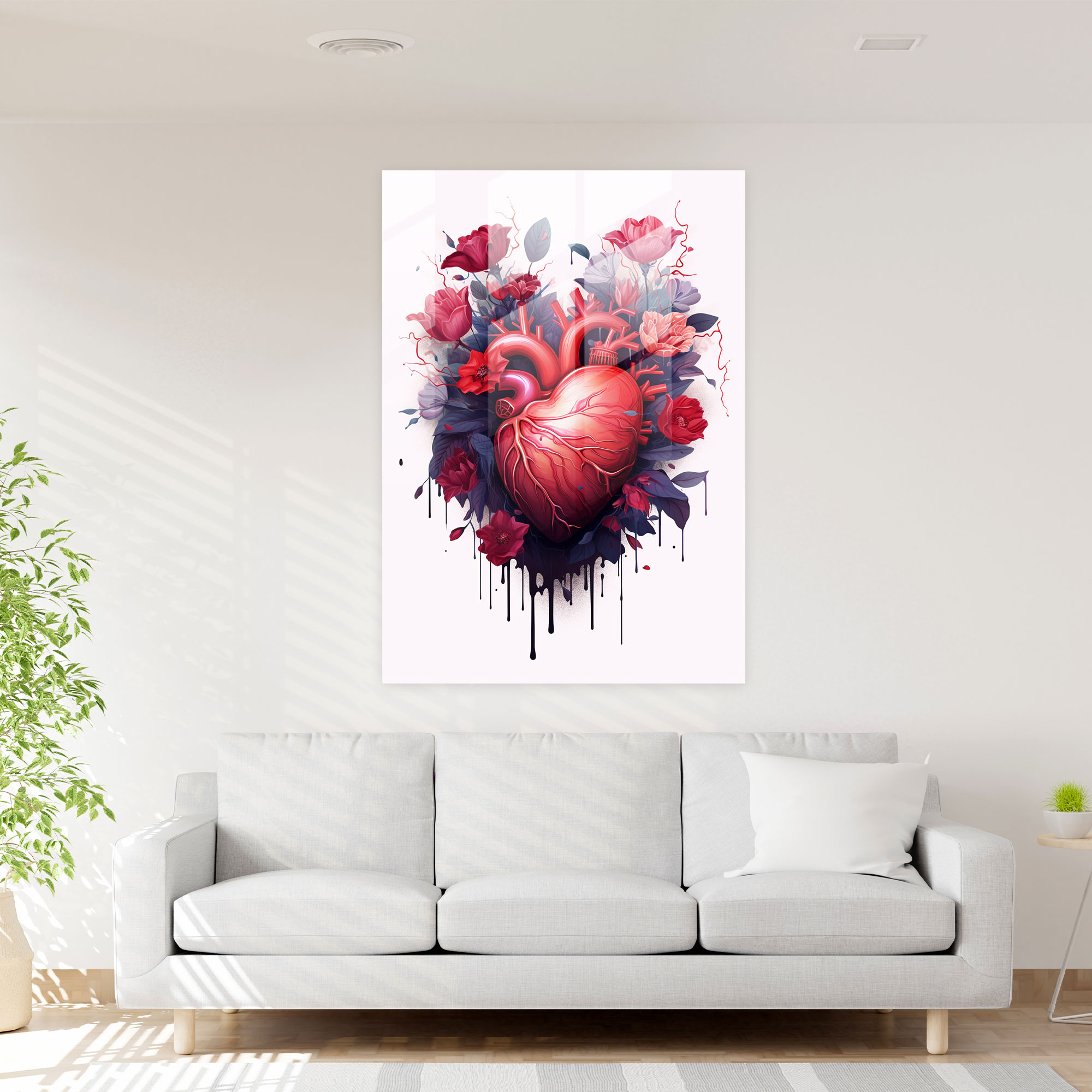 Bleeding Flowers Glass Print - Bleeding Flowers, Home Decoration, Stylized Illustration, Passion