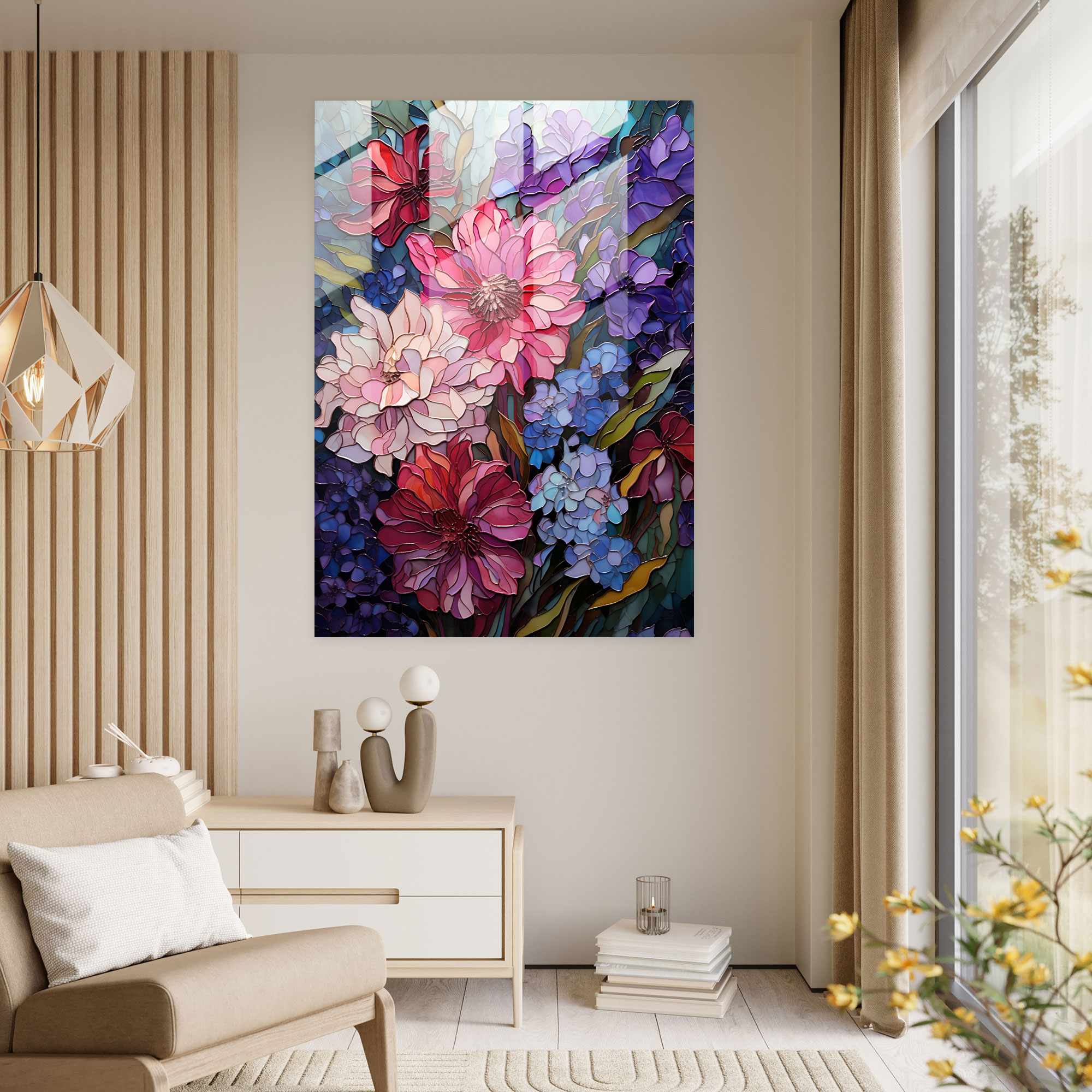 Delicate Blooms Glass Wall Art - Bleeding Flowers, Glass Art, Wall Decoration, Glass Print