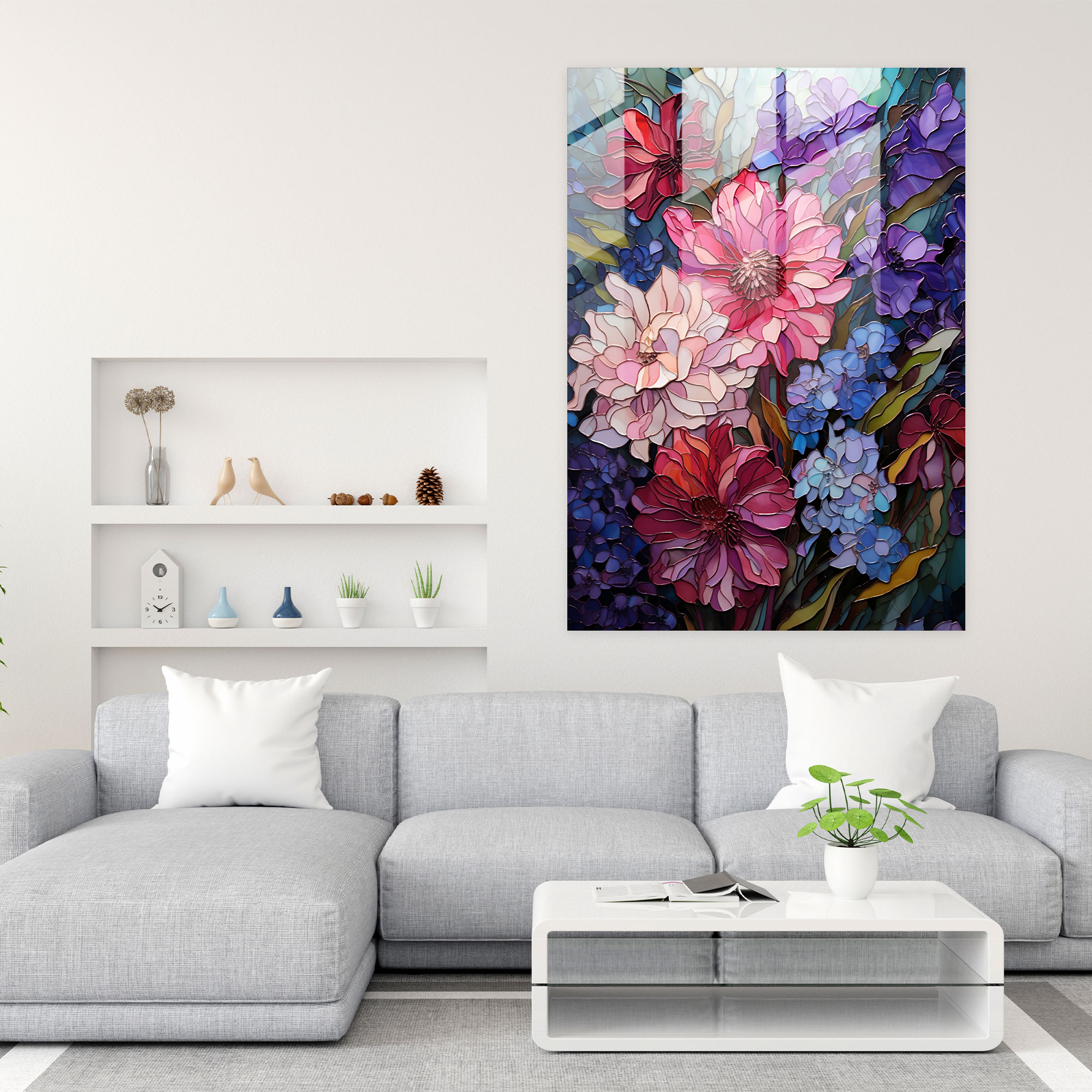 Delicate Blooms Glass Wall Art - Bleeding Flowers, Glass Art, Wall Decoration, Glass Print