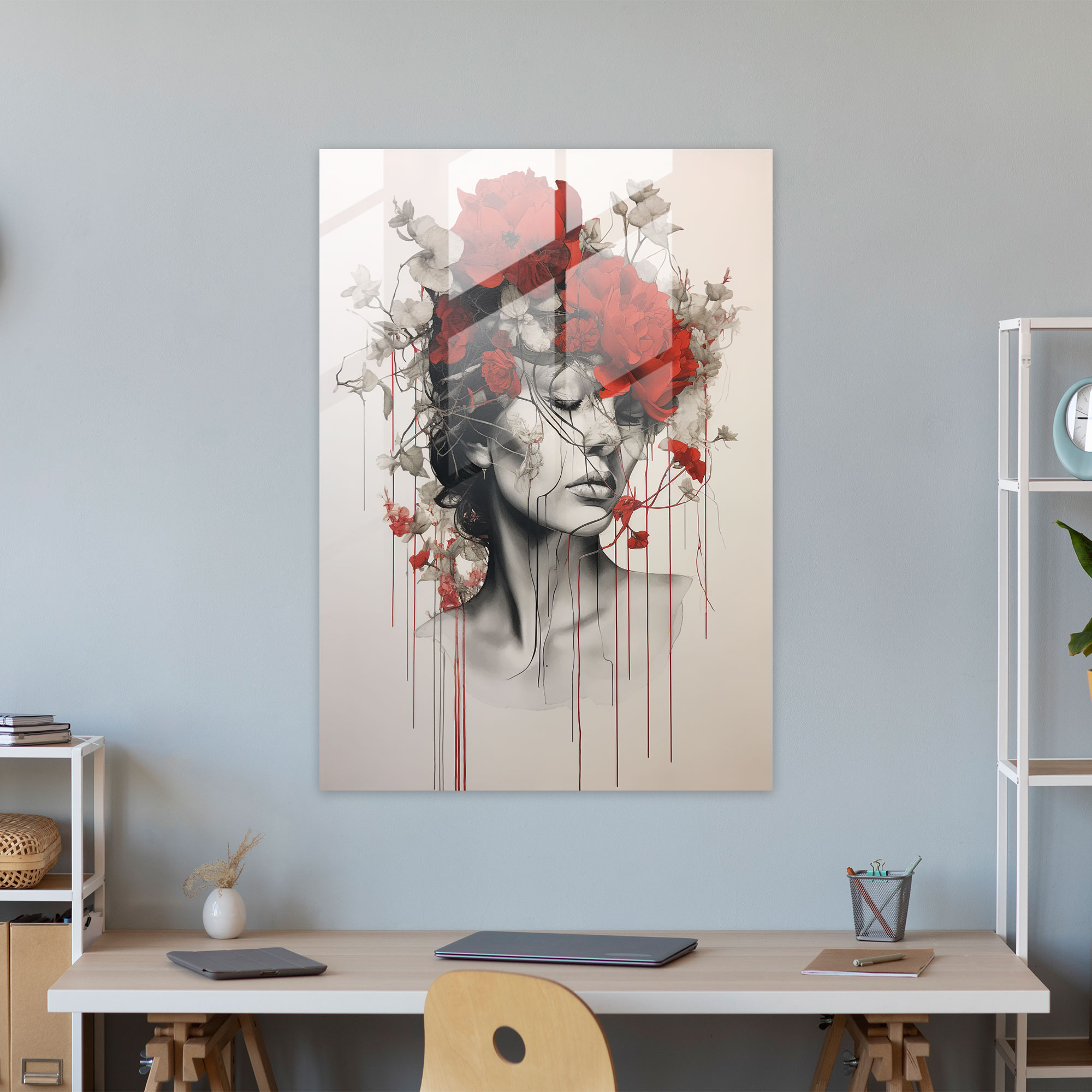 Balance Of Chaos Glass Wall Art - Bleeding Flowers, Order, Chaos, Modern Art