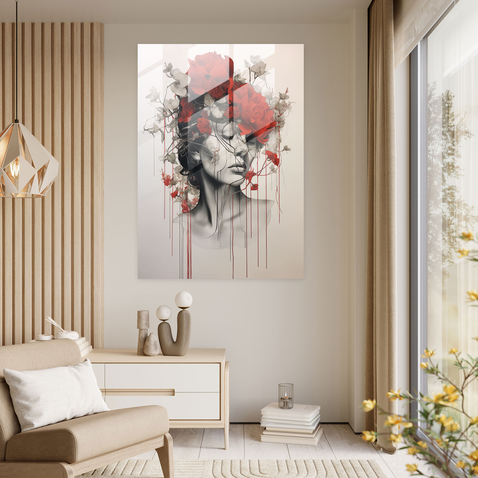 Balance Of Chaos Glass Wall Art - Bleeding Flowers, Order, Chaos, Modern Art