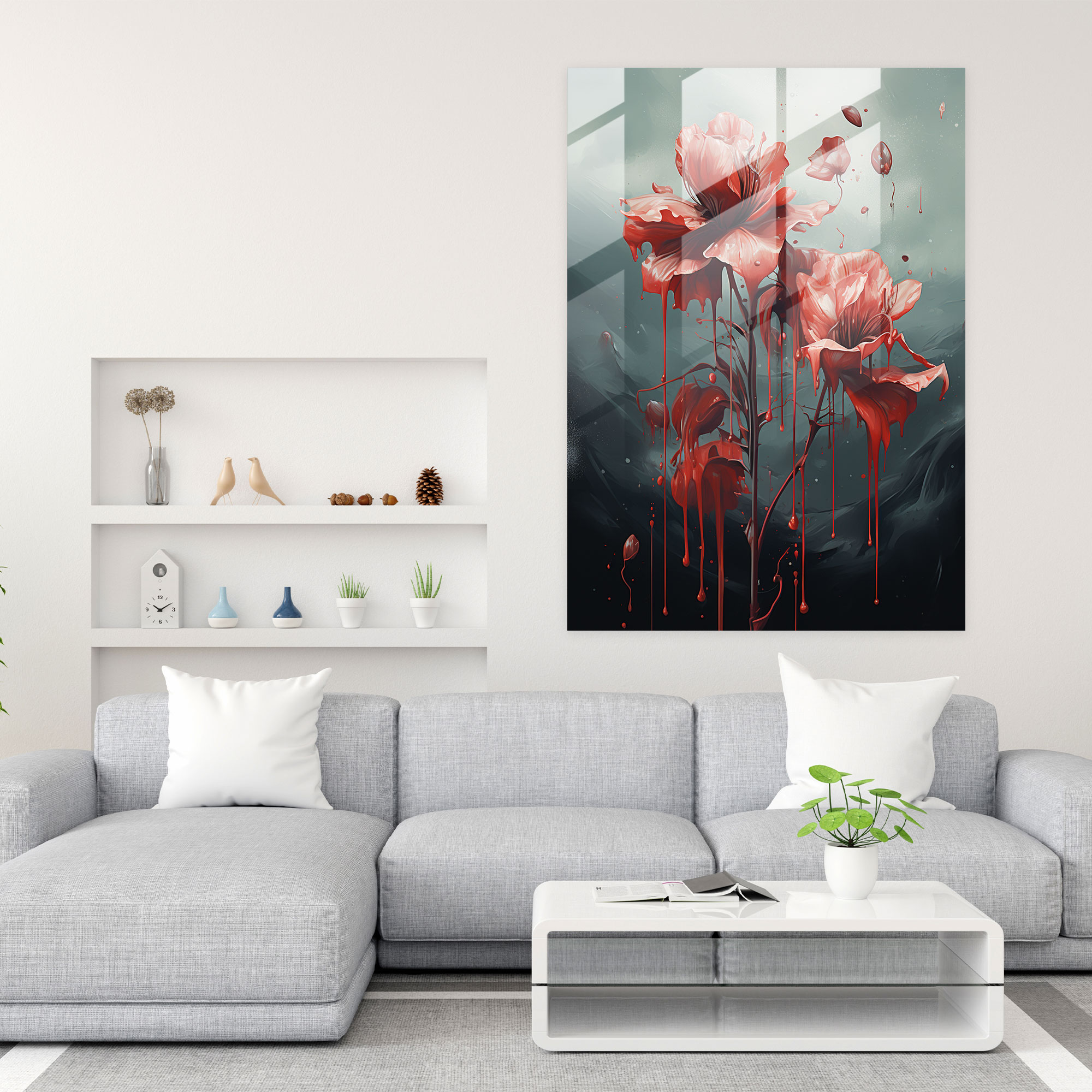 Bleeding Flowers Glass Wall Art - Bleeding Flowers, Glass Art, Modern Art, Home Decoration