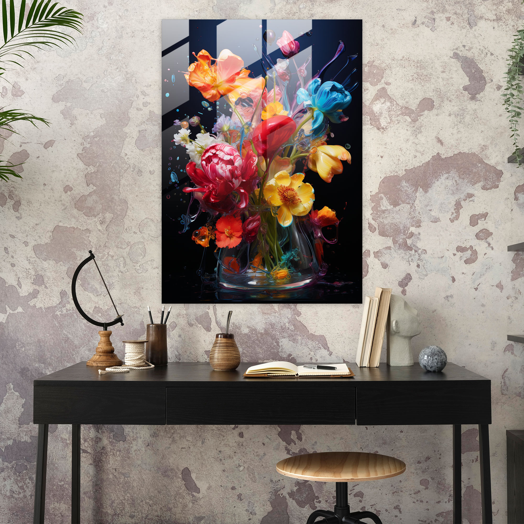Bleeding Flowers Glass Print - Bleeding Flowers, Vibrant Hues, Glass Art, Glass Print