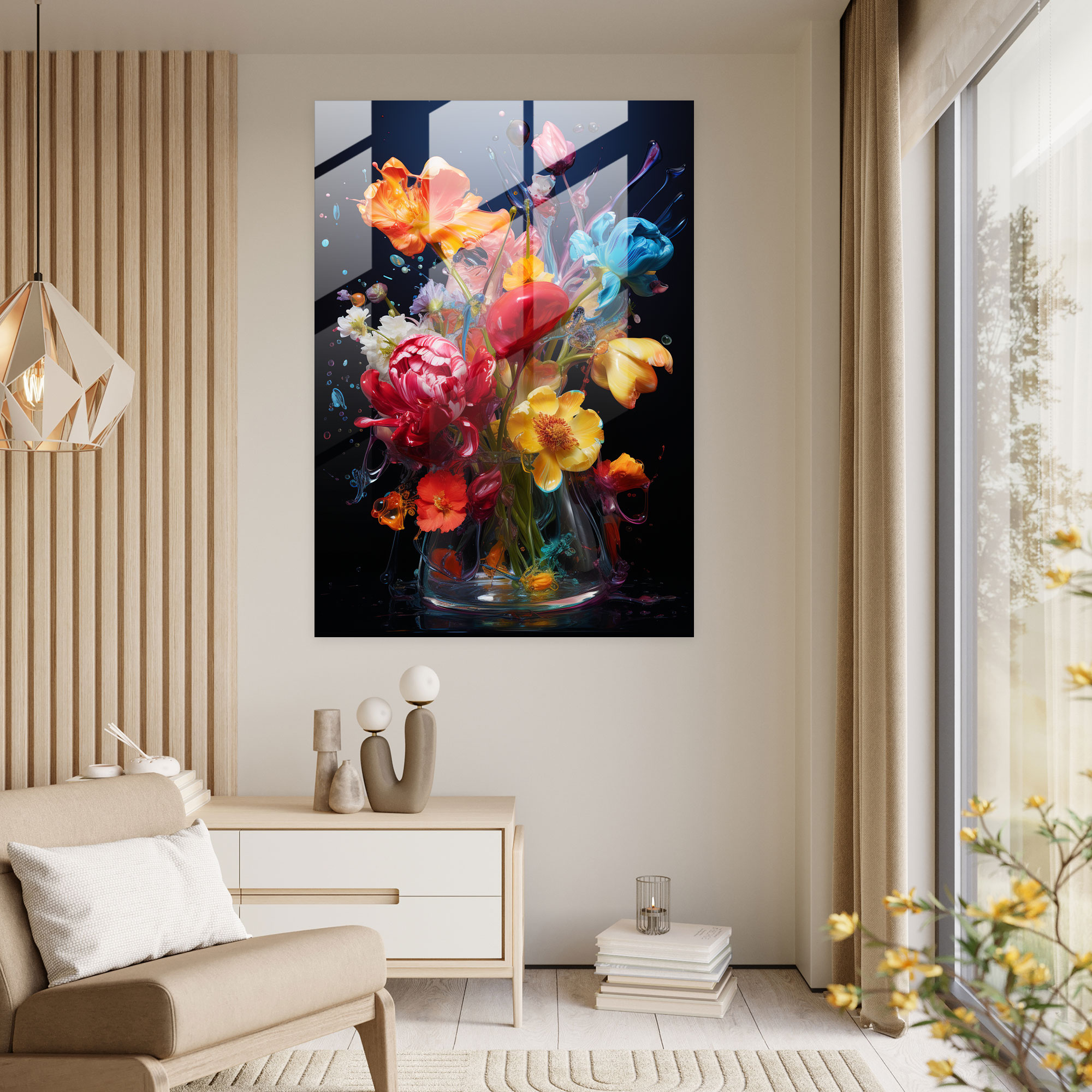 Bleeding Flowers Glass Print - Bleeding Flowers, Vibrant Hues, Glass Art, Glass Print