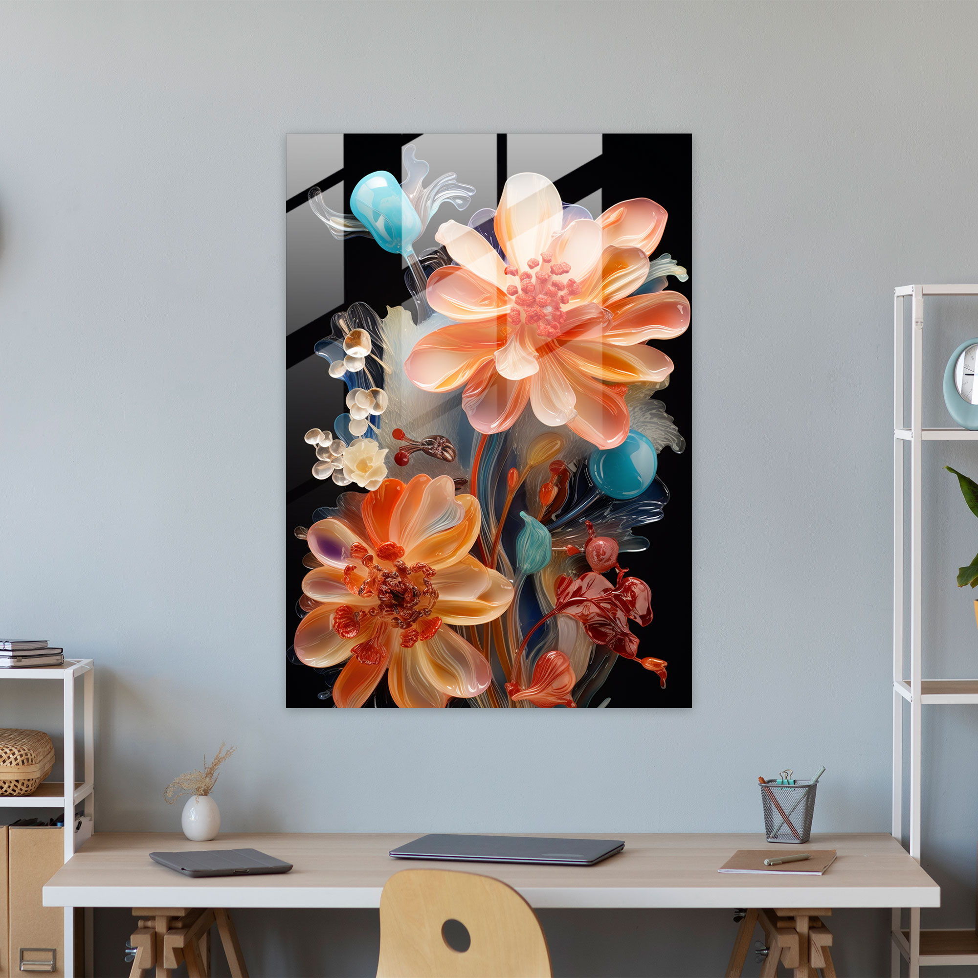 Bleeding Flowers Glass Art - Bleeding Flowers, Glass Canvas, Vibrant Colors, Gracefully Bleeding