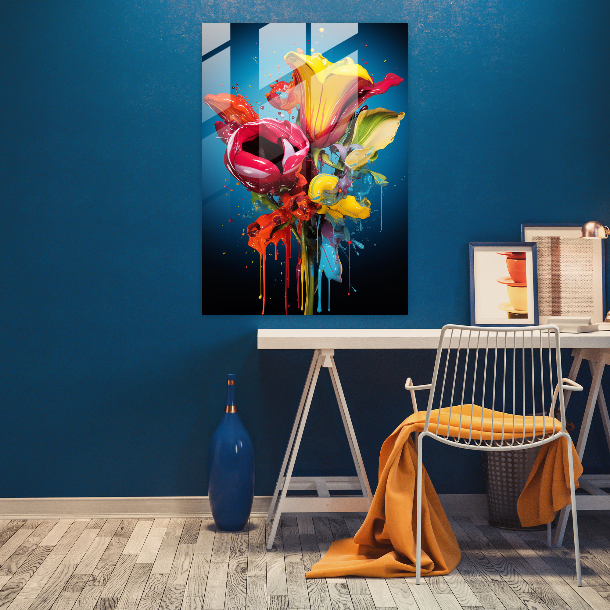 Pop Art Bleeding Flowers Glass Print - Bleeding Flowers, Glass Art, Glass Print, Glass Wall Art