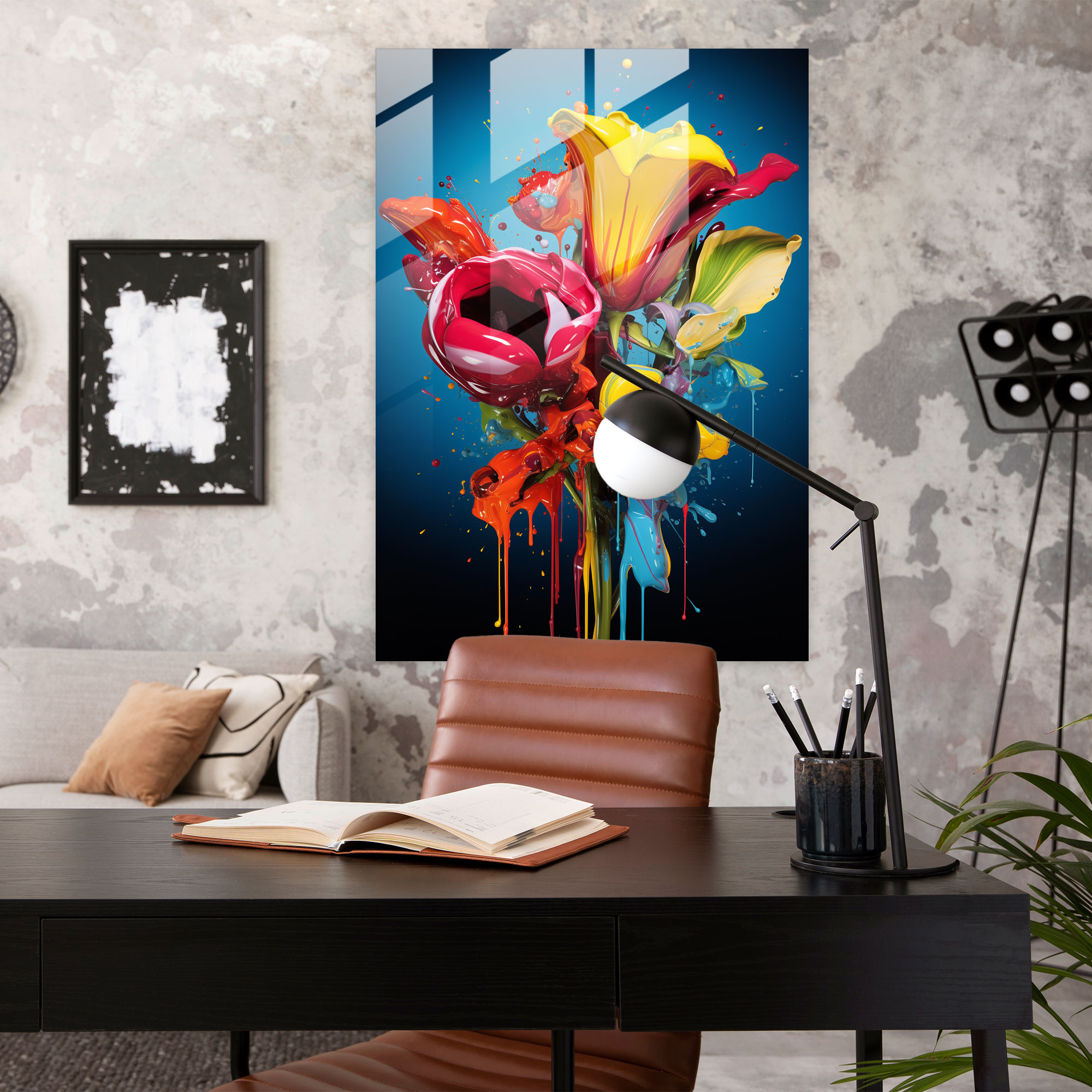 Pop Art Bleeding Flowers Glass Print - Bleeding Flowers, Glass Art, Glass Print, Glass Wall Art