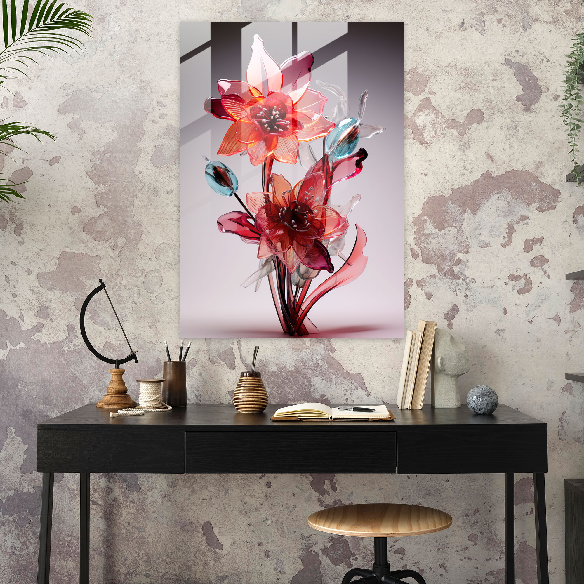 Geometric Bleeding Flowers Glass Wall Art - Bleeding Flowers, Glass Wall Art, Modern Art, Bleeding Flowers