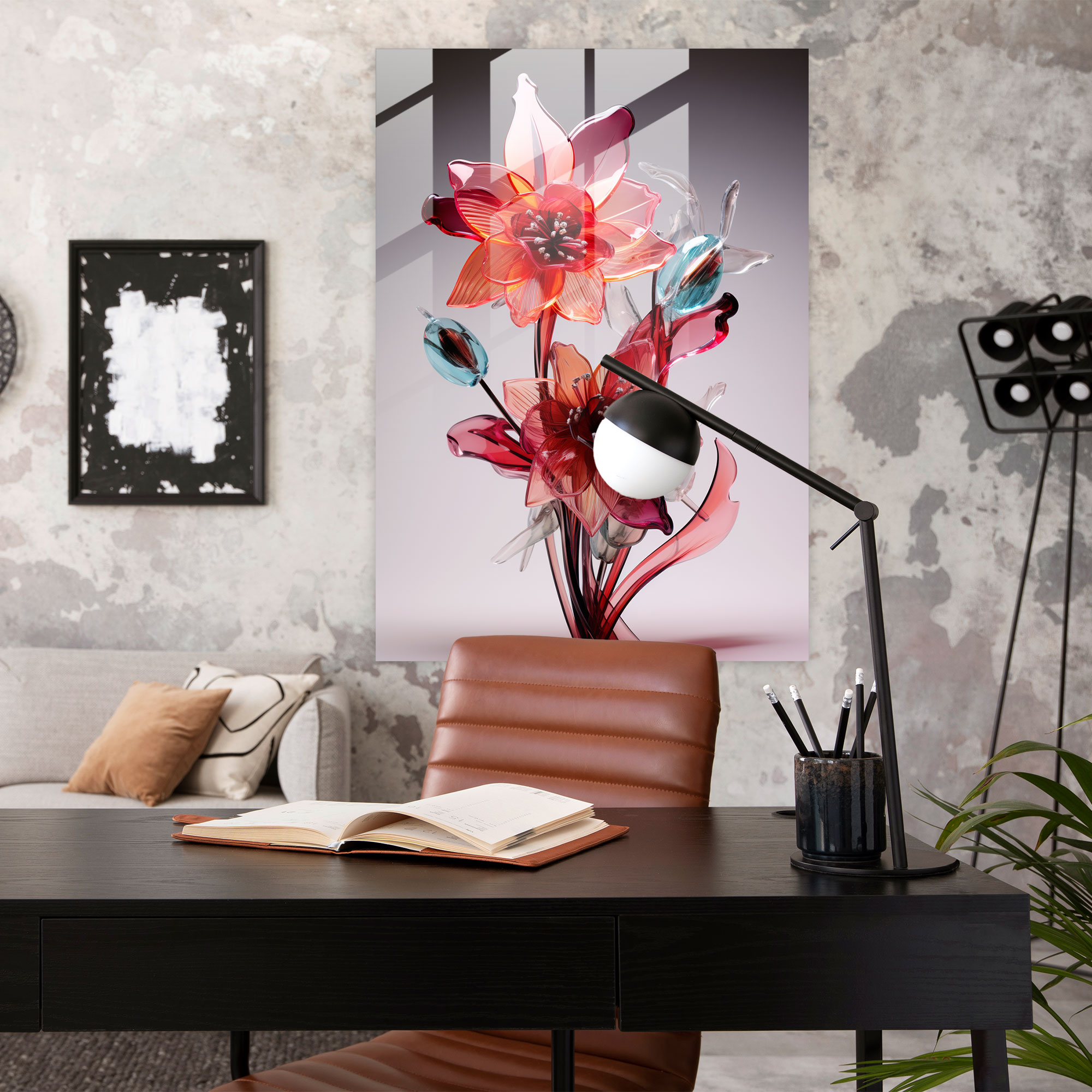 Geometric Bleeding Flowers Glass Wall Art - Bleeding Flowers, Glass Wall Art, Modern Art, Bleeding Flowers