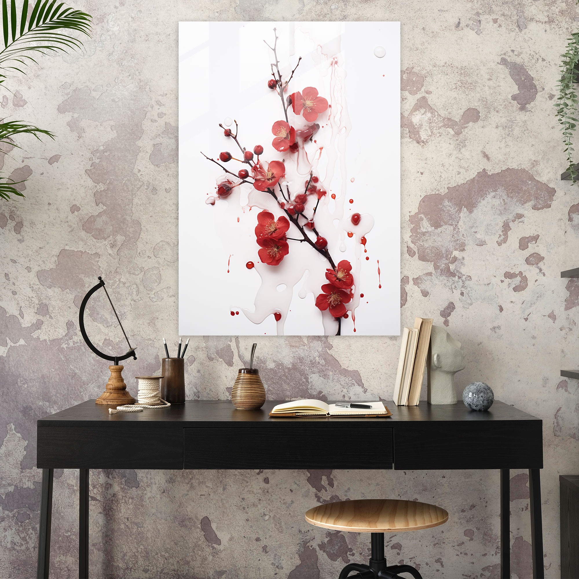 Bleeding Flowers Glass Art - Bleeding Flowers, Modern Art, Stark White Backdrop, Minimalist Photography