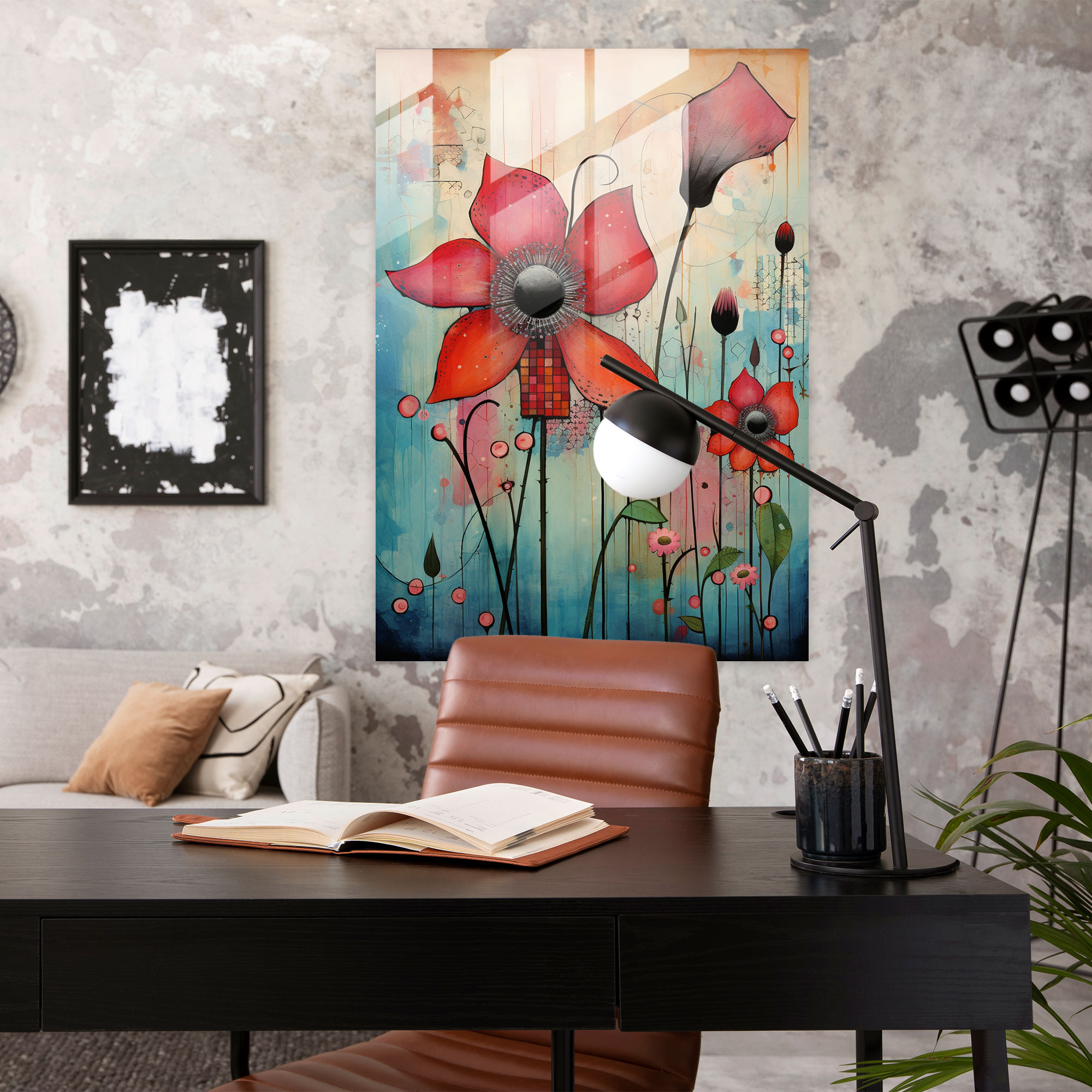 Bleeding Flowers Home Decoration - Bleeding Flowers, Whimsical Mixed Media Artwork, Home Decoration, Wall Decoration