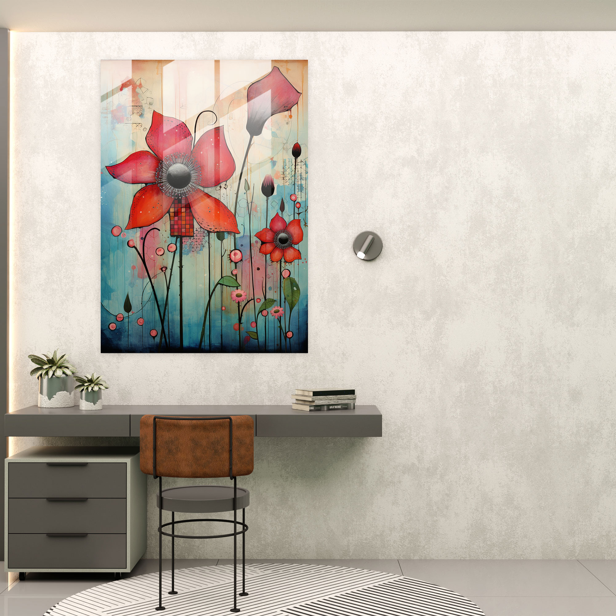 Bleeding Flowers Home Decoration - Bleeding Flowers, Whimsical Mixed Media Artwork, Home Decoration, Wall Decoration