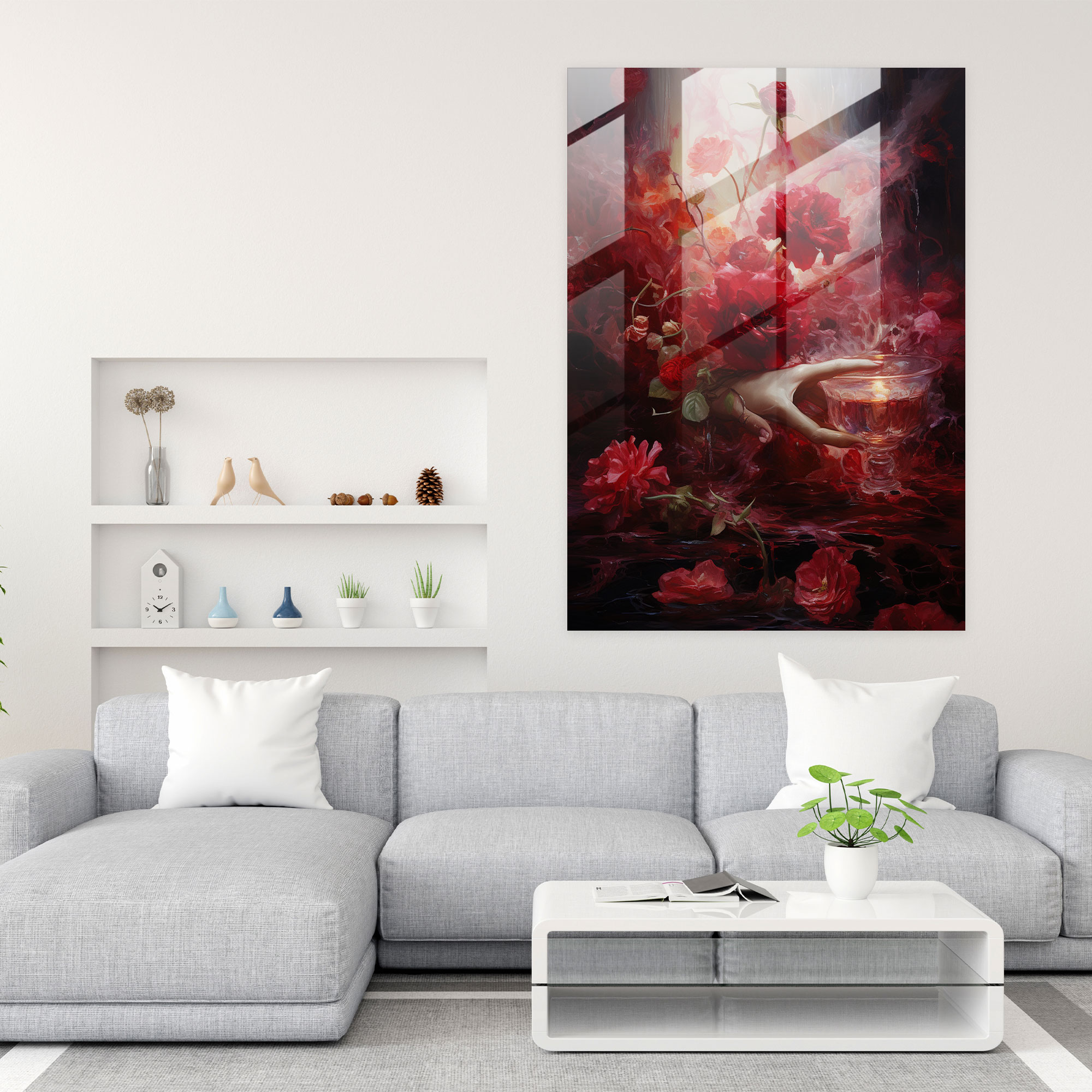 Bleeding Flowers Modern Art - Bleeding Flowers, Glass Art, Wall Decoration, Romantic Impressionistic Painting
