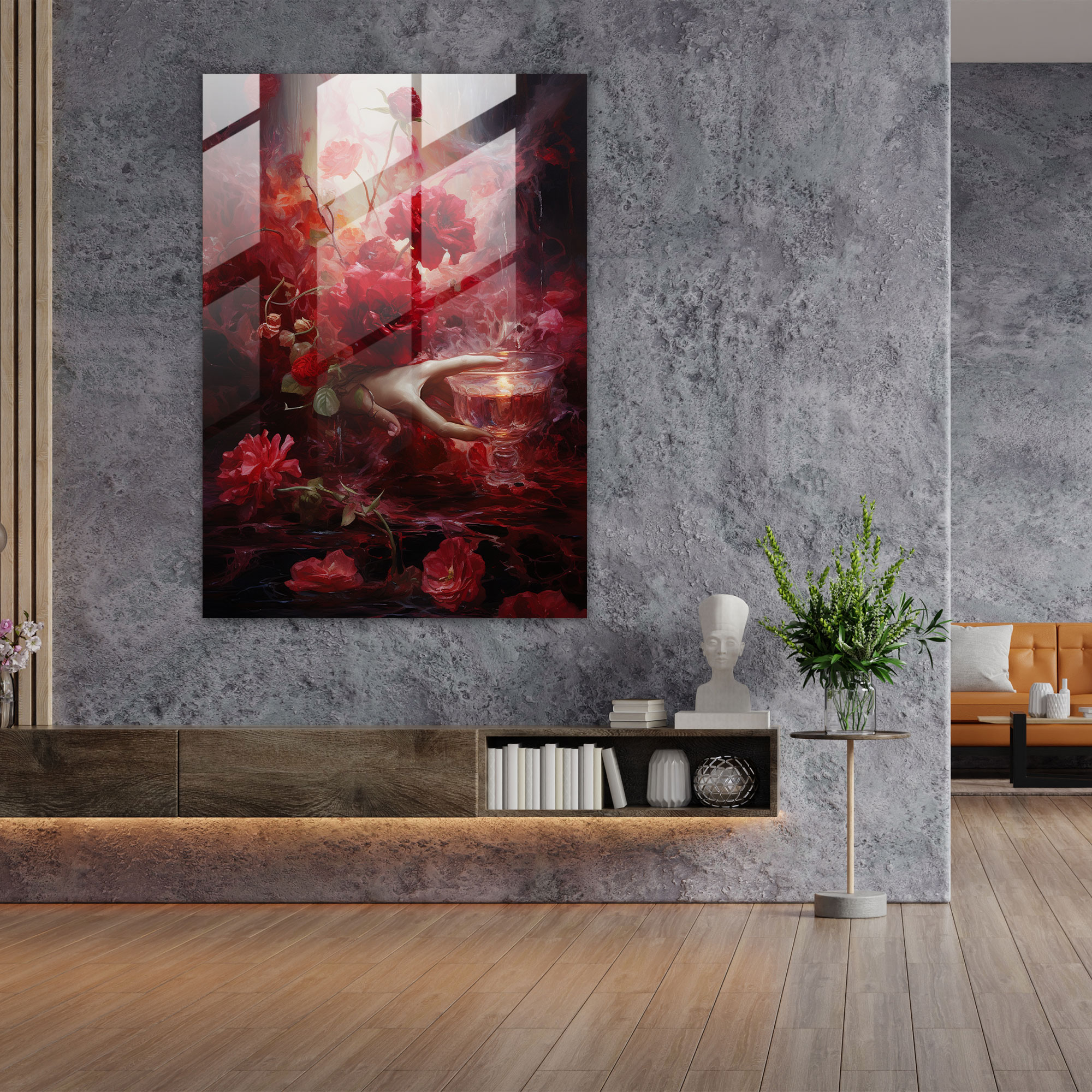 Bleeding Flowers Modern Art - Bleeding Flowers, Glass Art, Wall Decoration, Romantic Impressionistic Painting