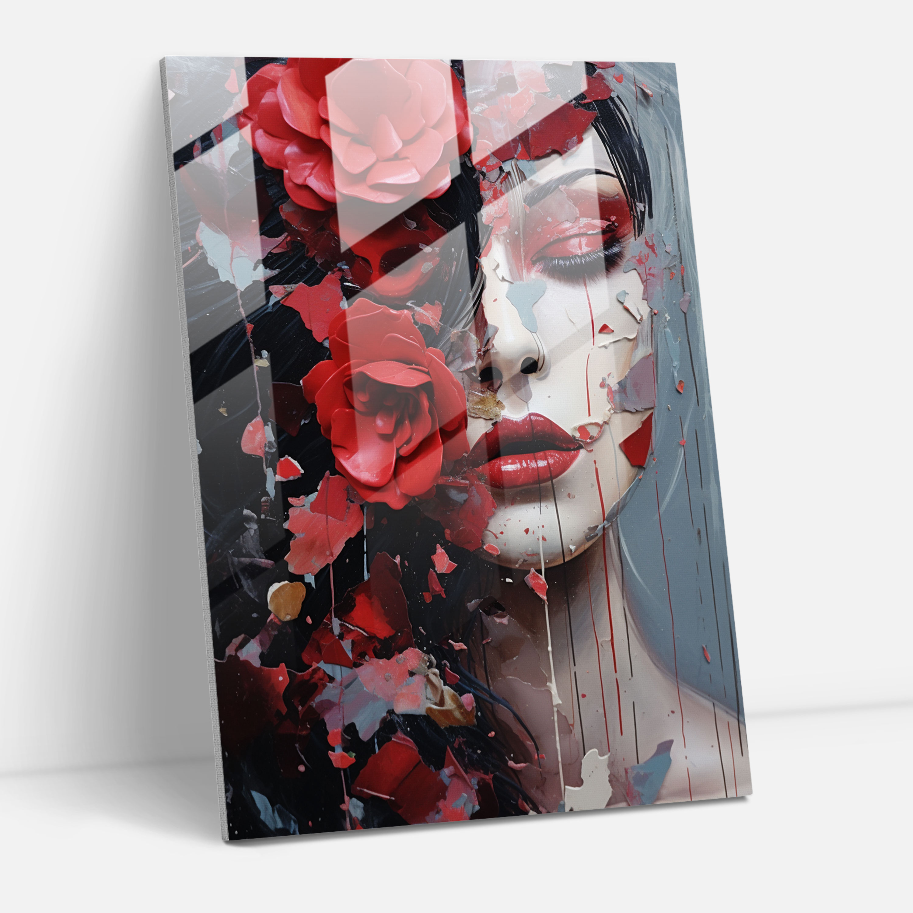 Bleeding Flowers Wall Decoration - Bleeding Flowers, Bold Mixed Media Collage, Modern Art, Home Decoration