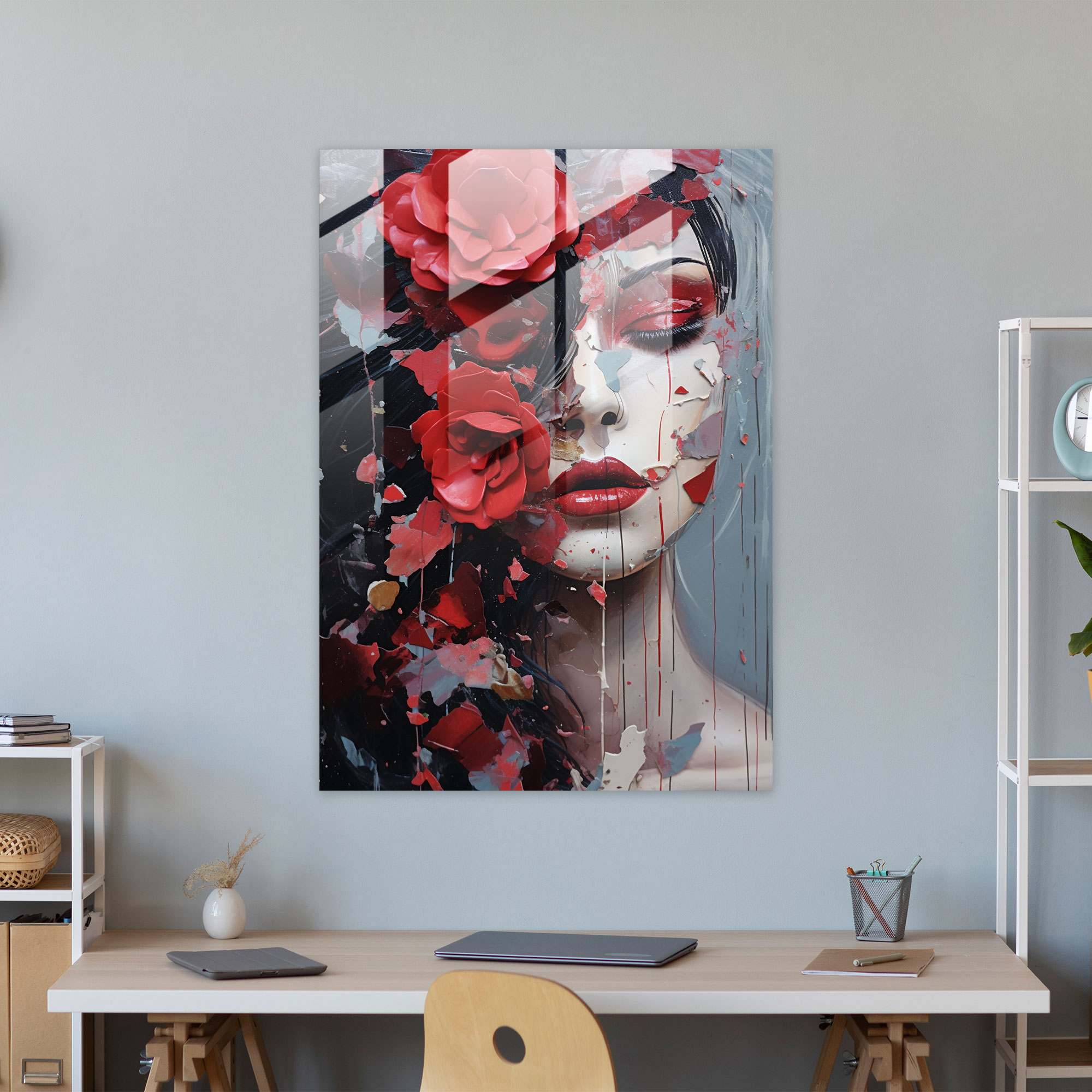 Bleeding Flowers Wall Decoration - Bleeding Flowers, Bold Mixed Media Collage, Modern Art, Home Decoration