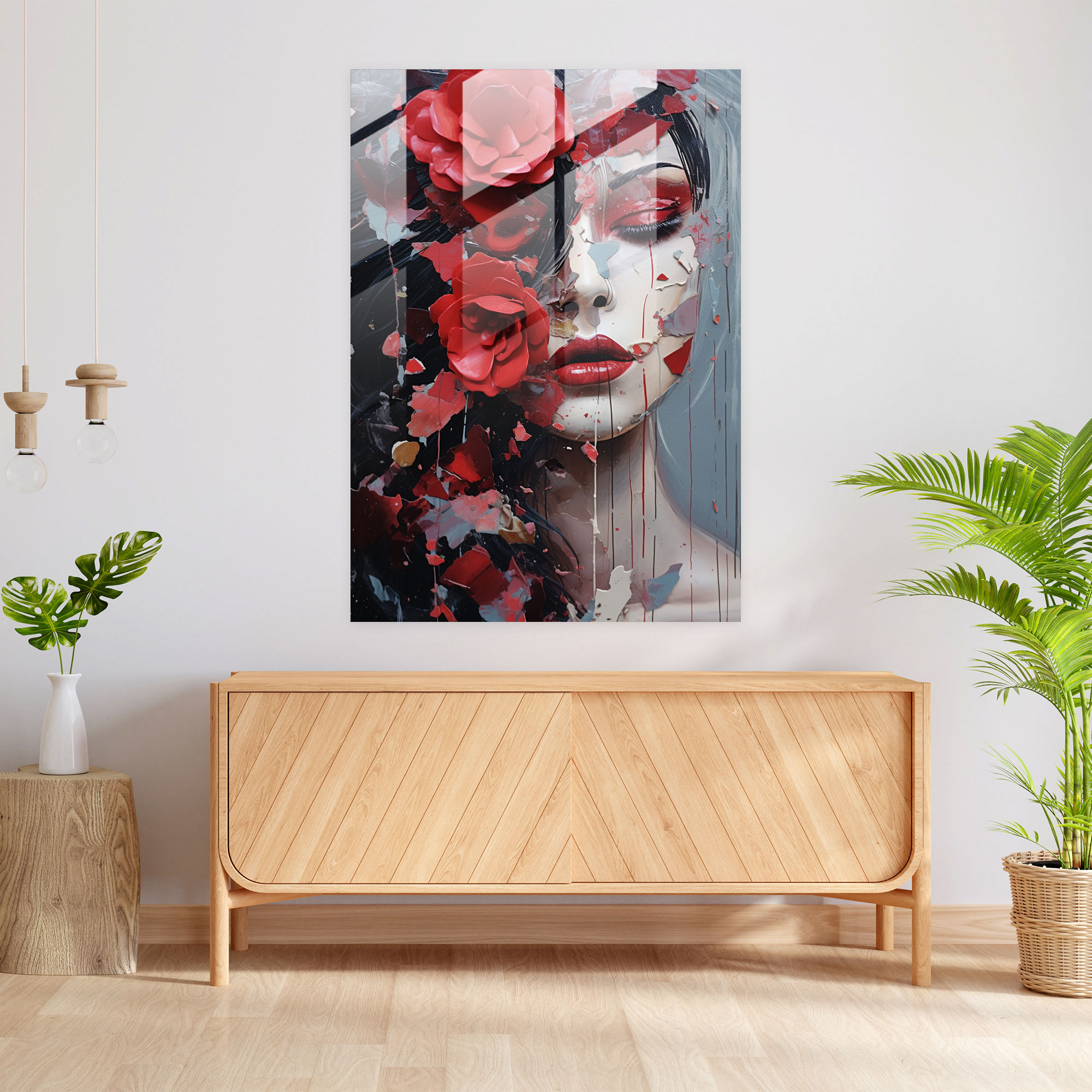 Bleeding Flowers Wall Decoration - Bleeding Flowers, Bold Mixed Media Collage, Modern Art, Home Decoration
