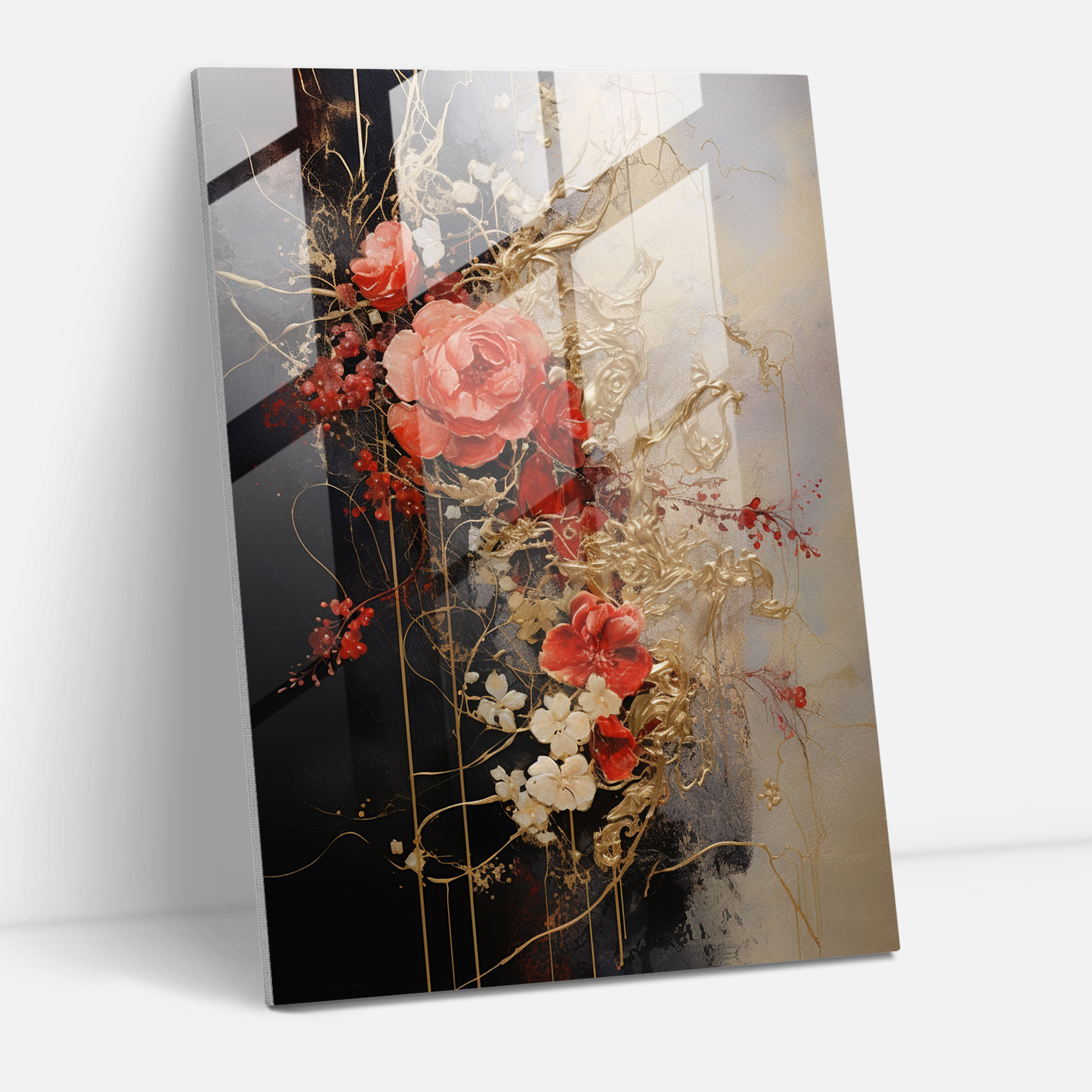 Bleeding Flowers Glass Print - Bleeding Flowers, Abstract Mixed Media Art, Glass Wall Art, Modern Art