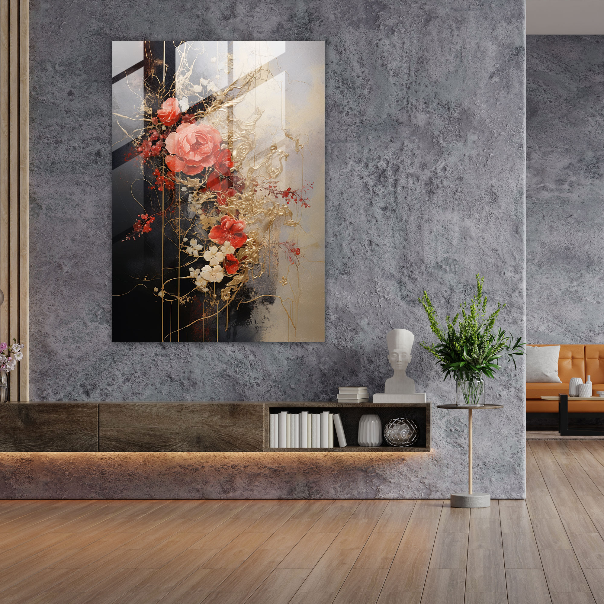 Bleeding Flowers Glass Print - Bleeding Flowers, Abstract Mixed Media Art, Glass Wall Art, Modern Art