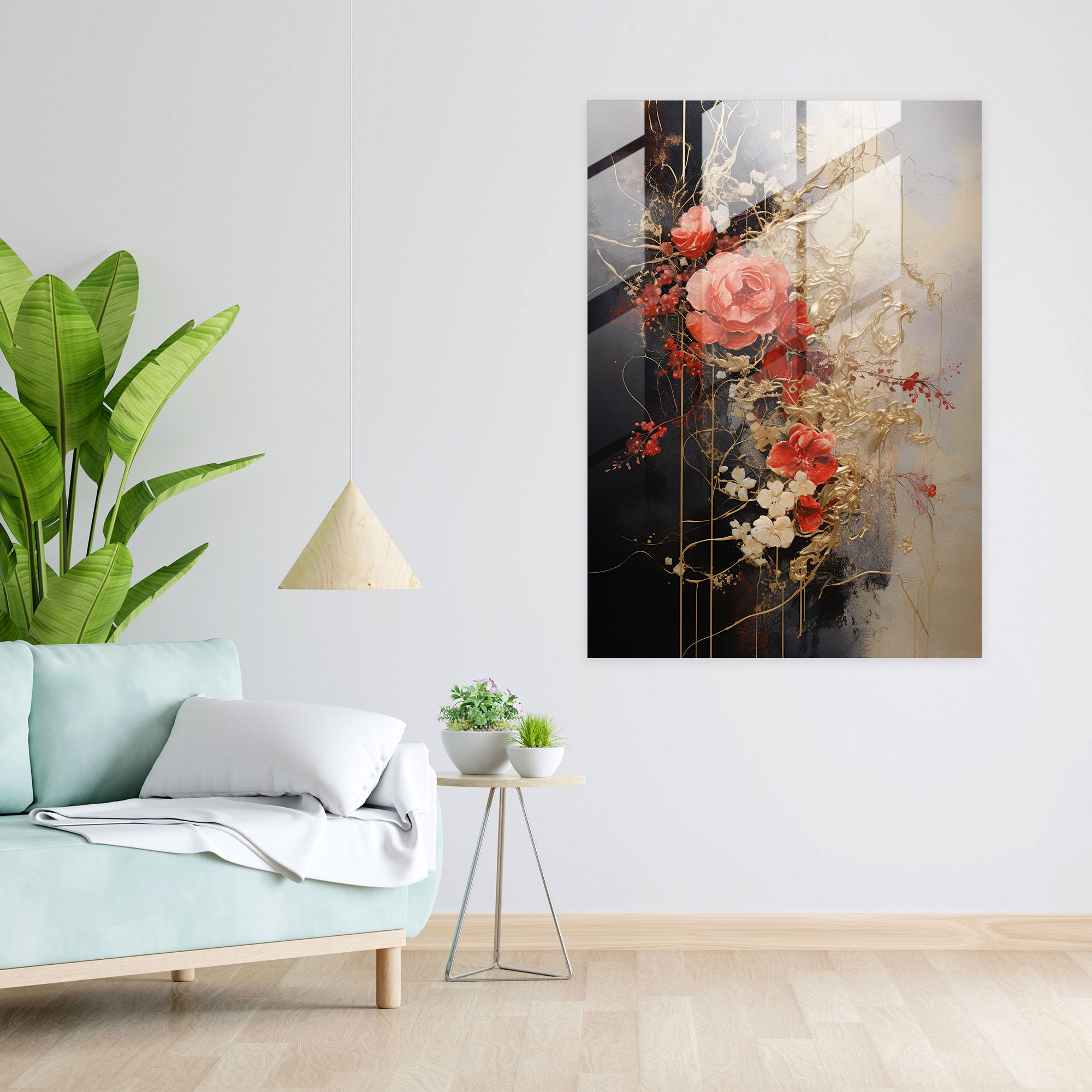 Bleeding Flowers Glass Print - Bleeding Flowers, Abstract Mixed Media Art, Glass Wall Art, Modern Art