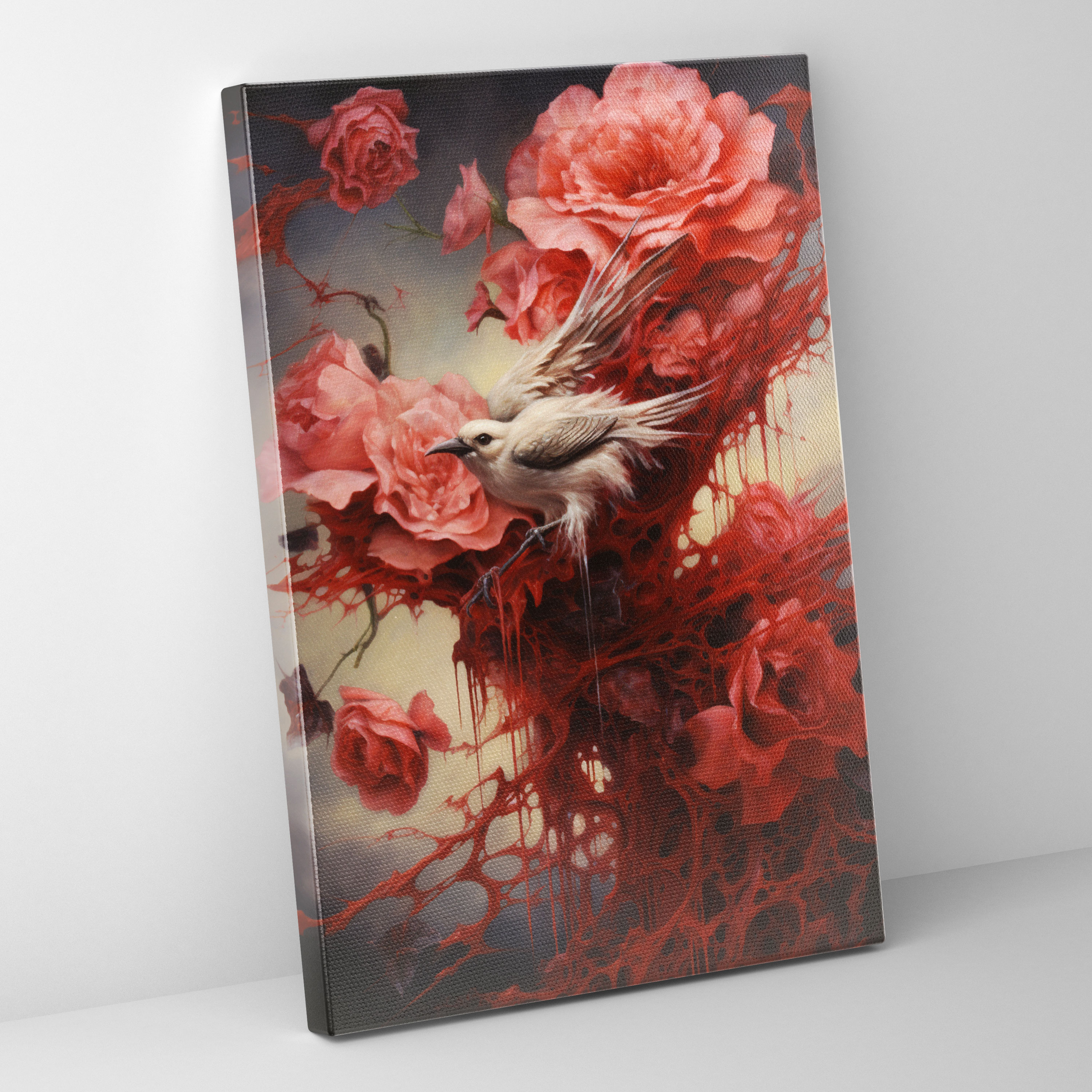 Birds Of Blooms Surrealist Canvas Print - Bleeding Flowers, Imagination, Surrealist Painting, Birds