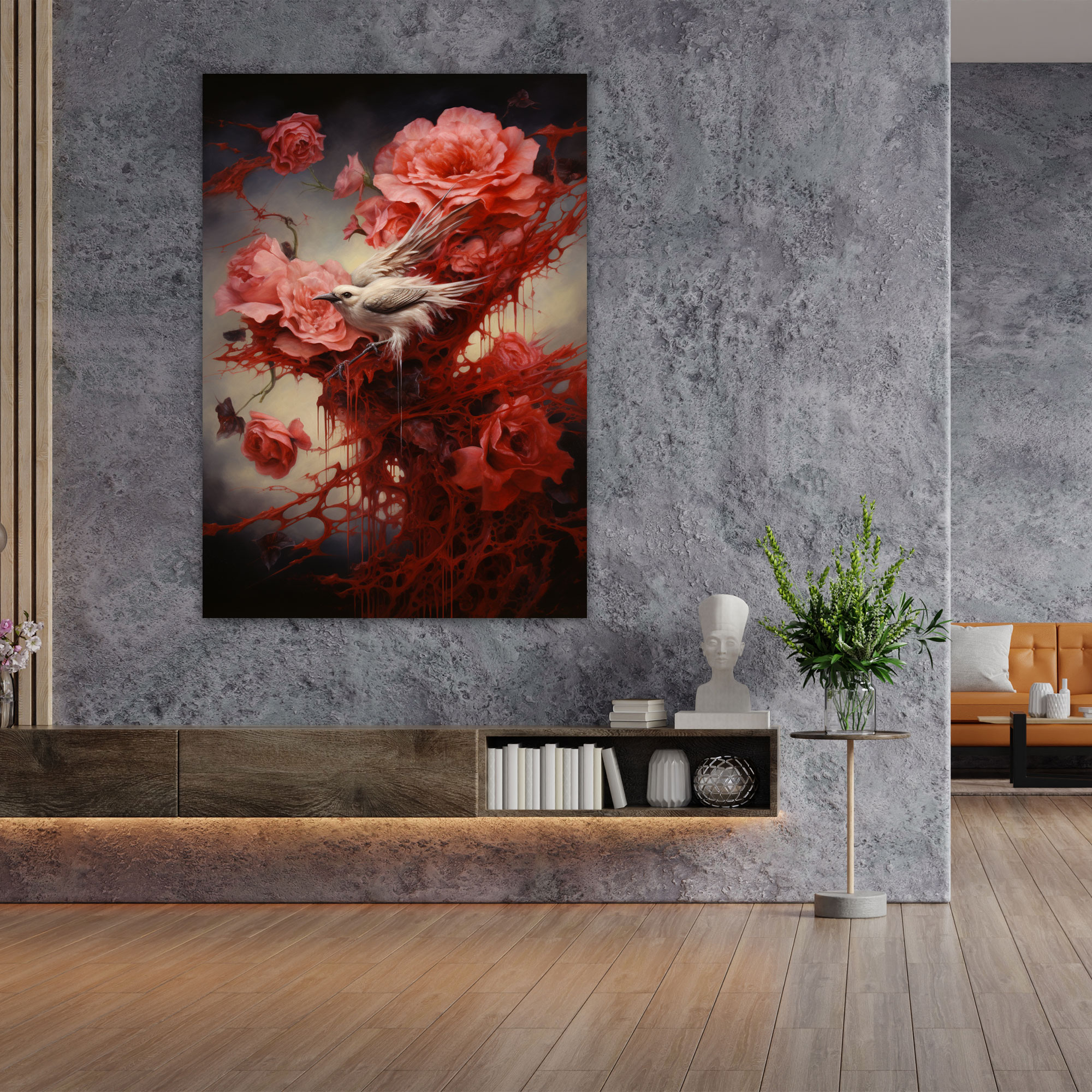 Birds Of Blooms Surrealist Canvas Print - Bleeding Flowers, Imagination, Surrealist Painting, Birds
