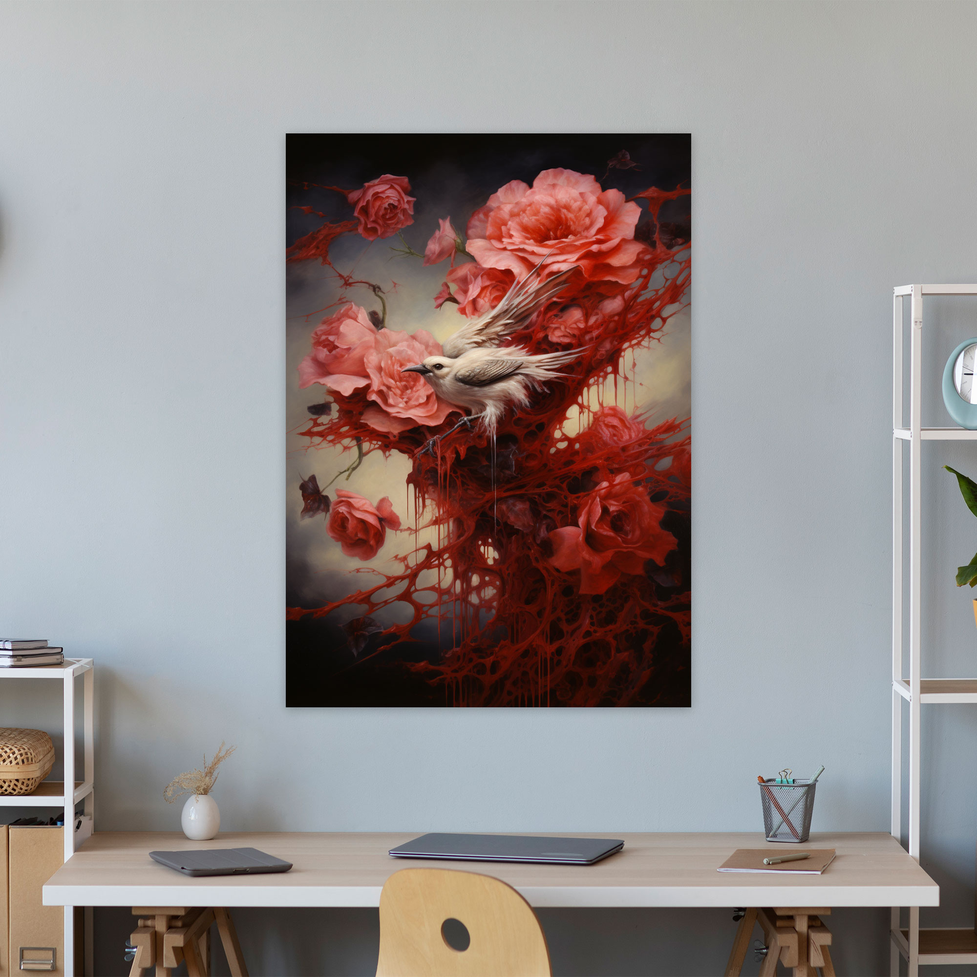 Birds Of Blooms Surrealist Canvas Print - Bleeding Flowers, Imagination, Surrealist Painting, Birds