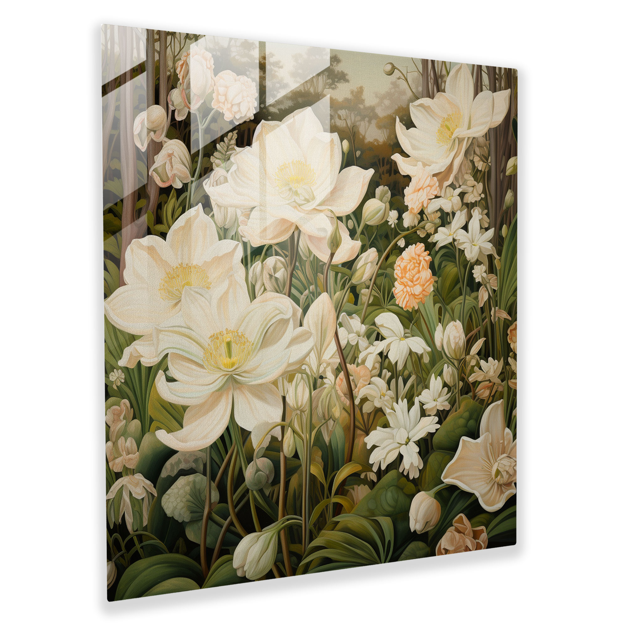 Beige Glass Print - Serene Garden - Beige, Modern Art, Wall Decoration, Beige Glass Print