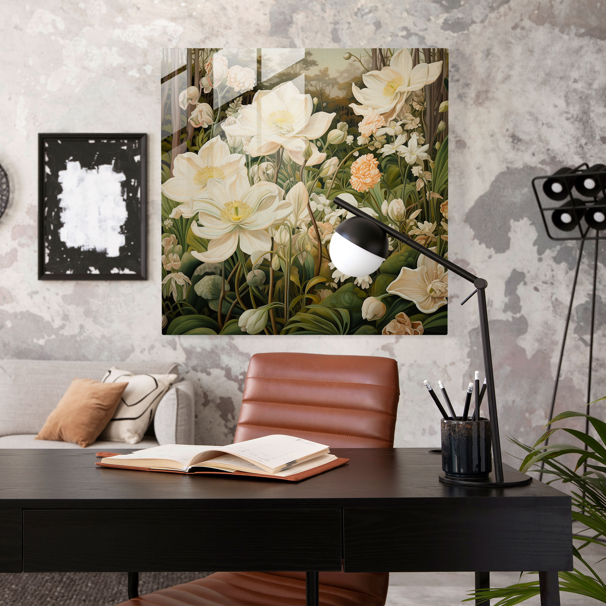 Beige Glass Print - Serene Garden - Beige, Modern Art, Wall Decoration, Beige Glass Print