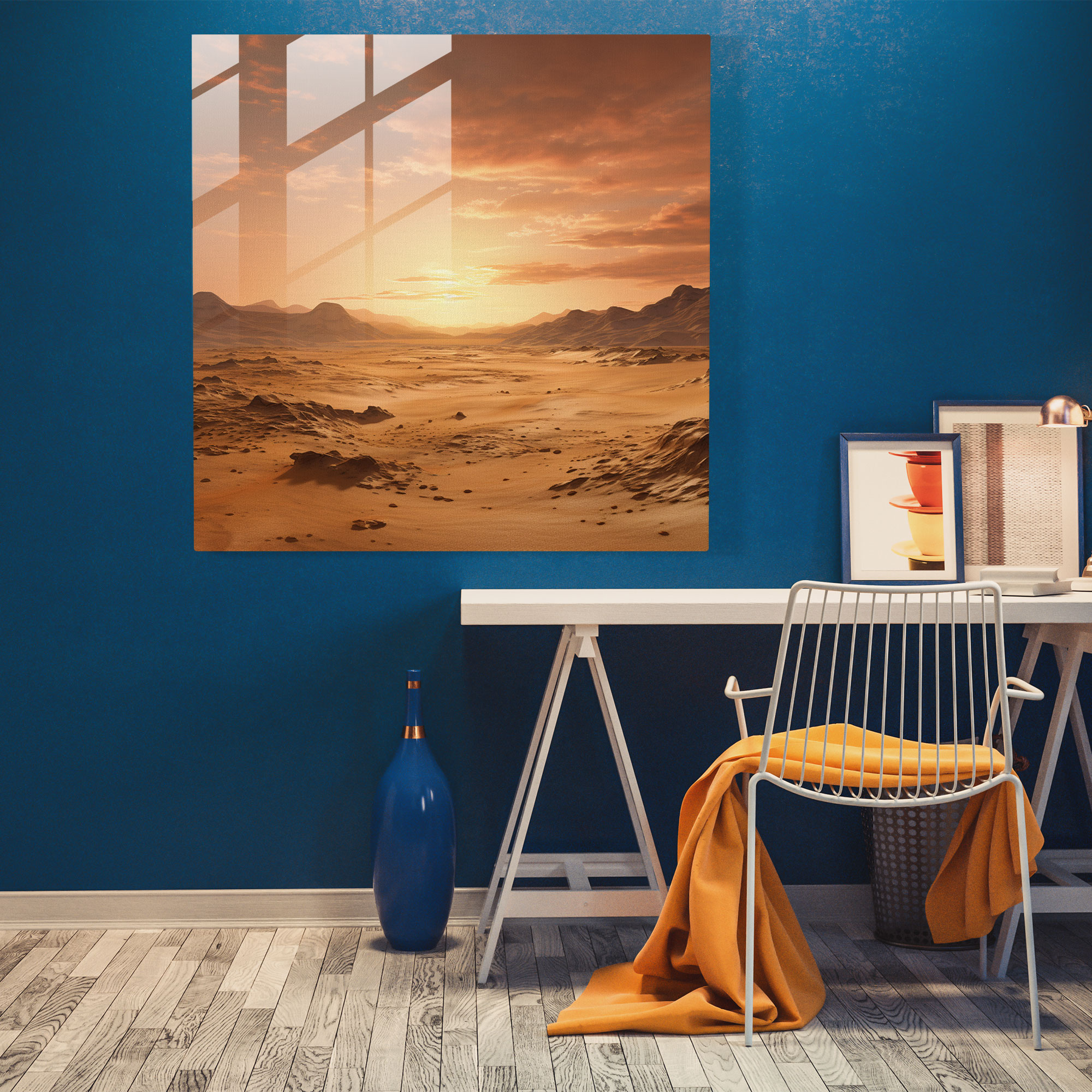 Beige Glass Print - Desert Sunset - Beige, Wall Decoration, Desert Sunset, Golden Hour