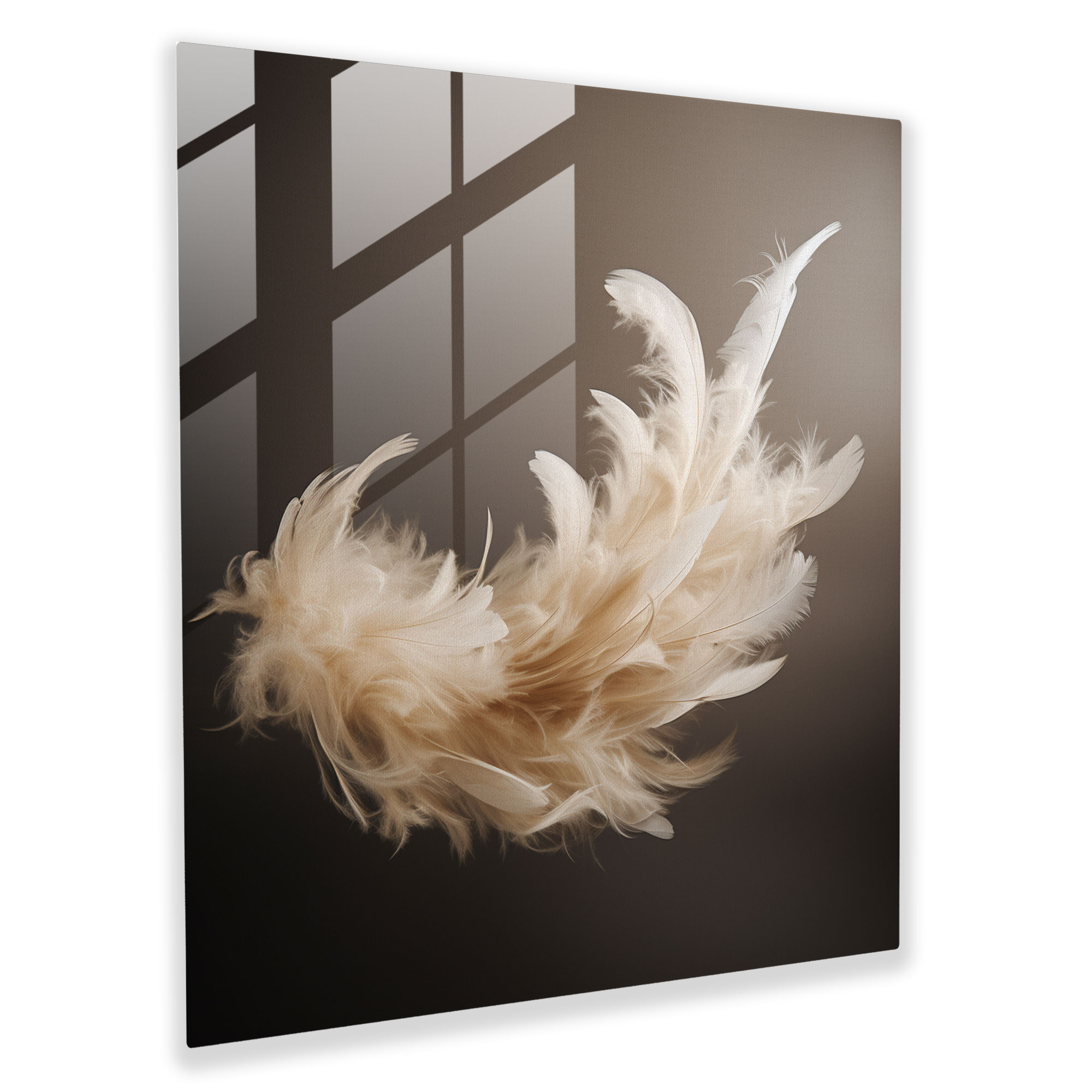Beige Glass Print - Floating Feathers - Beige, Modern Art, Beige Glass Print, Beige Glass Wall Art