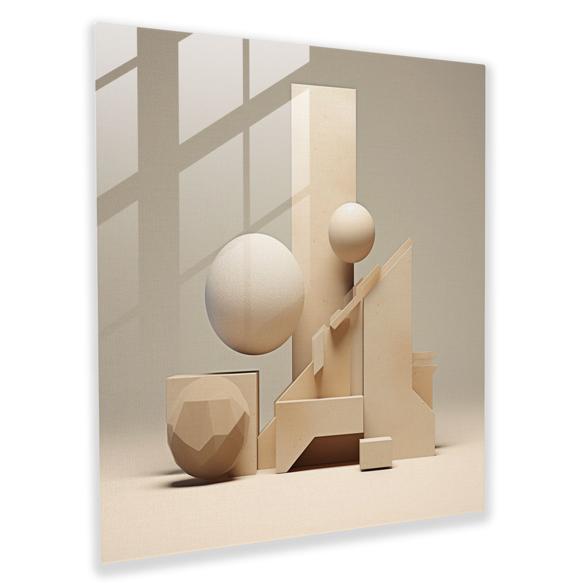 Beige Glass Print - Geometric Harmony - Beige, Beige Glass Print, Home Decoration, Wall Decoration