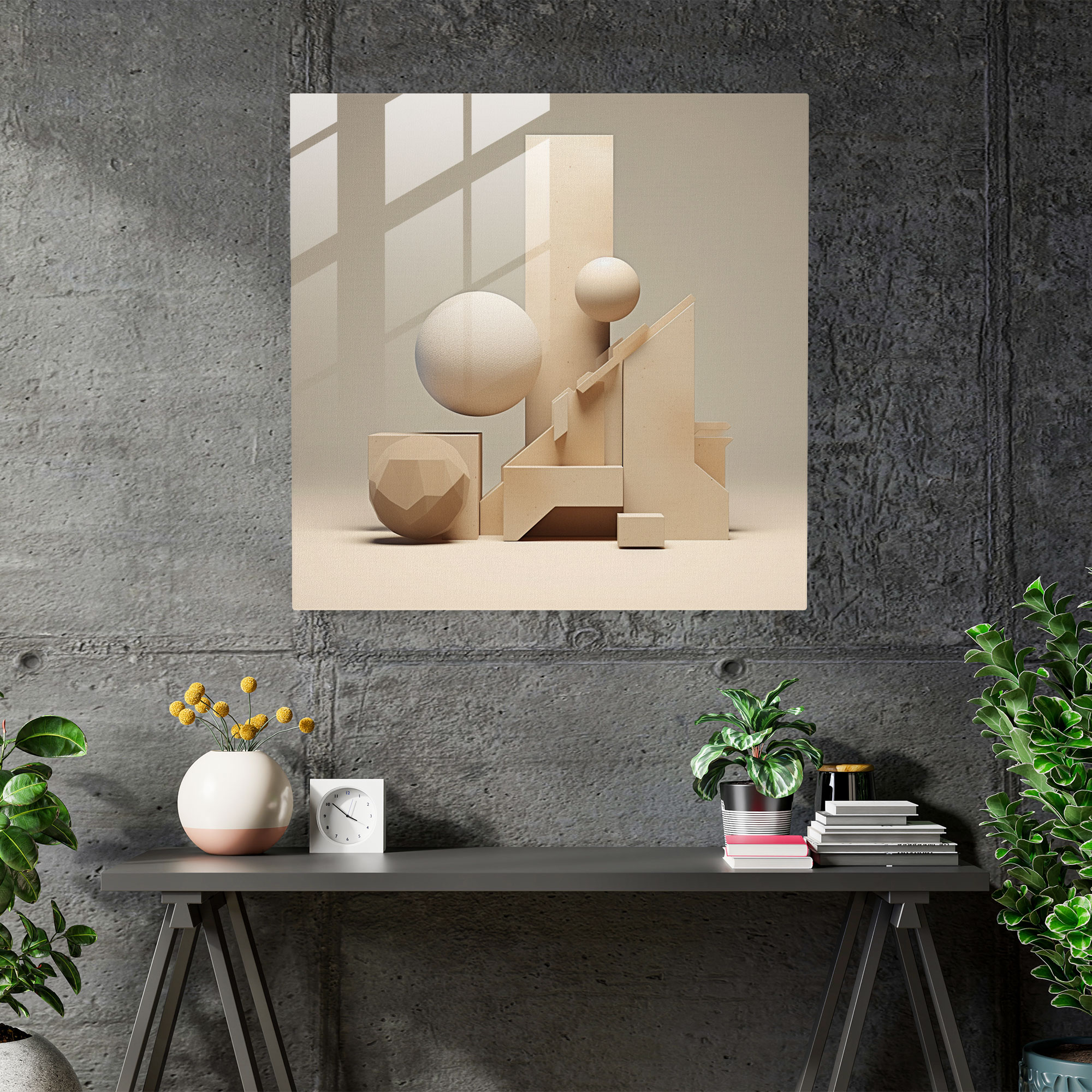Beige Glass Print - Geometric Harmony - Beige, Beige Glass Print, Home Decoration, Wall Decoration