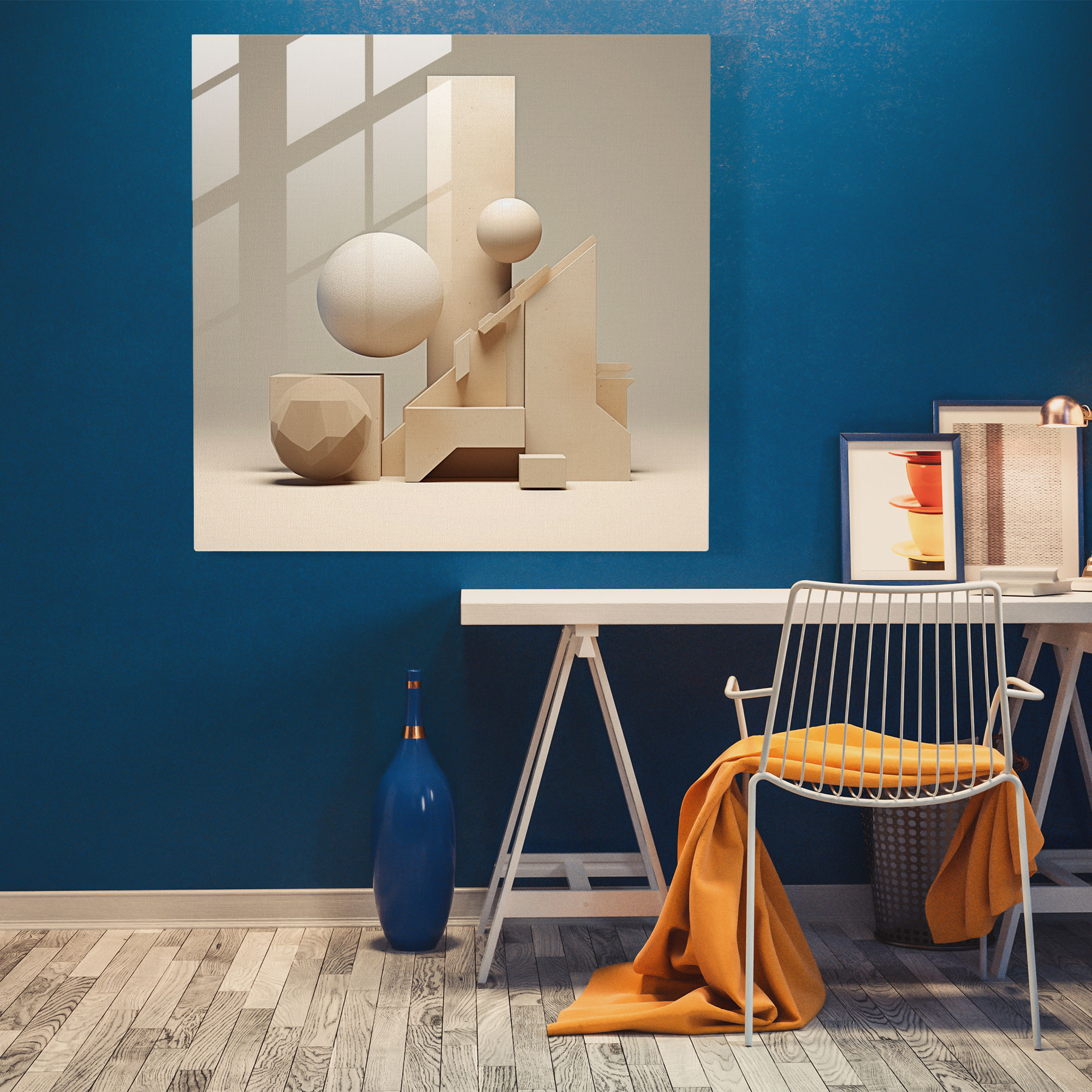 Beige Glass Print - Geometric Harmony - Beige, Beige Glass Print, Home Decoration, Wall Decoration