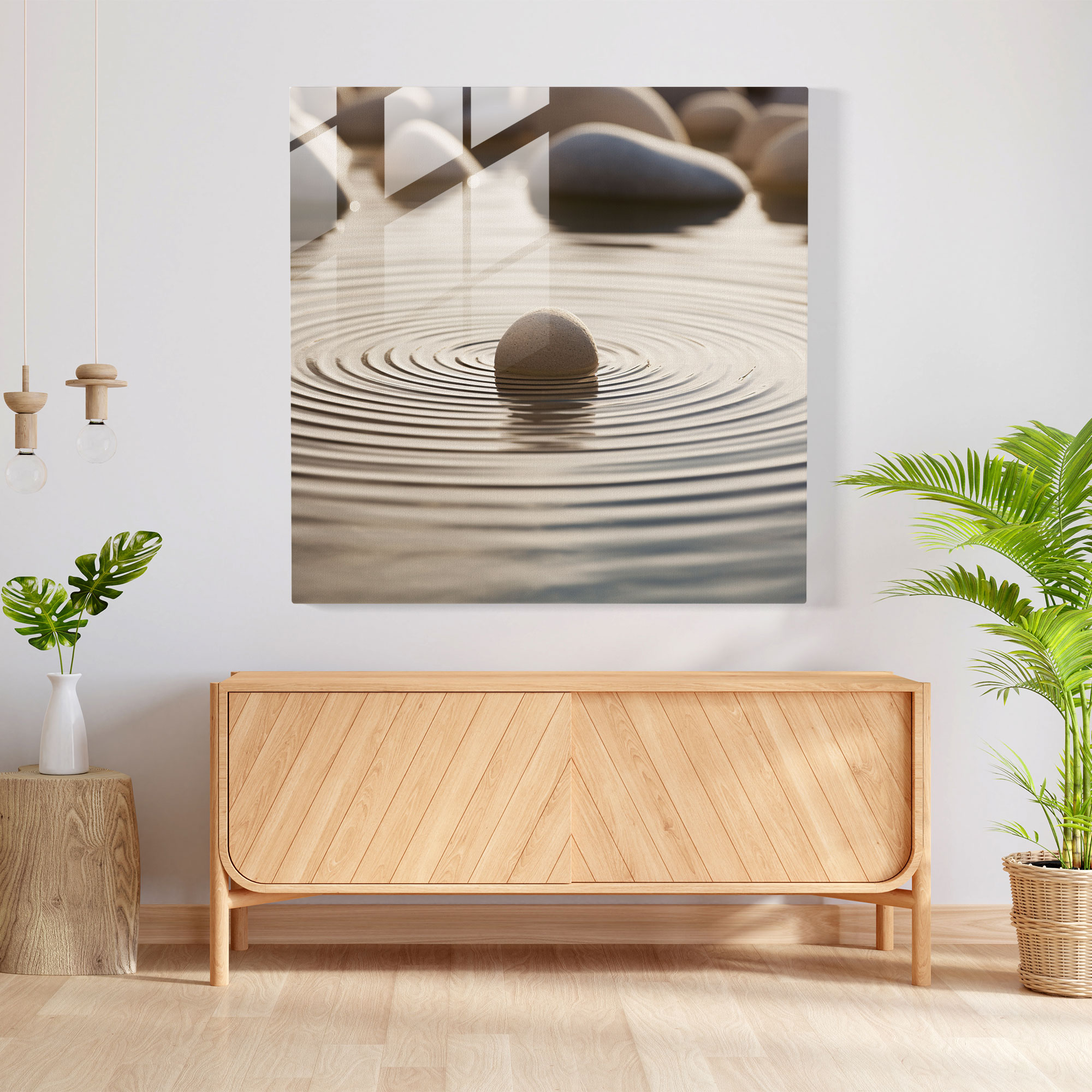 Beige Glass Print - Serene Pond - Beige, Serene Pond, Modern Art, Home Decoration
