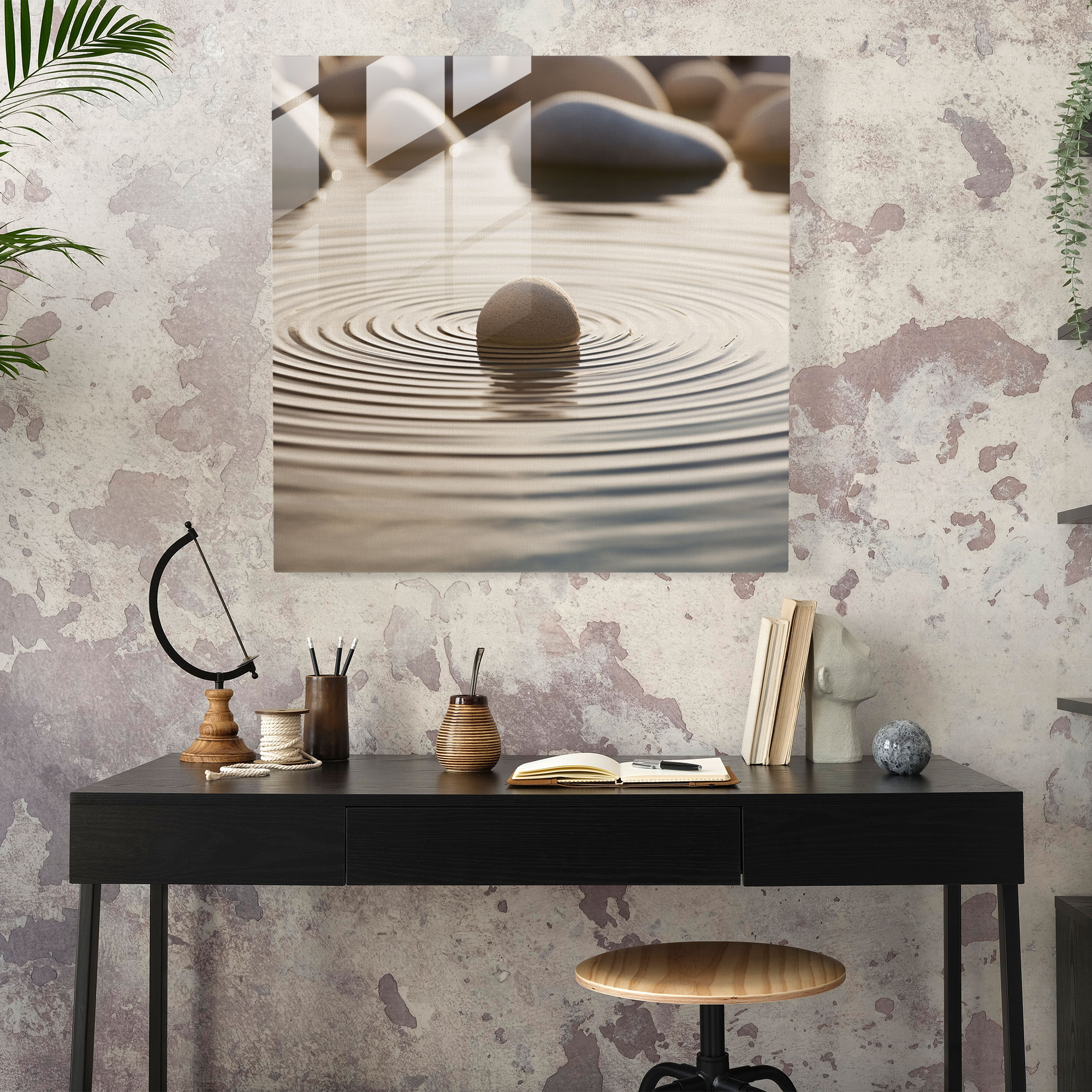 Beige Glass Print - Serene Pond - Beige, Serene Pond, Modern Art, Home Decoration