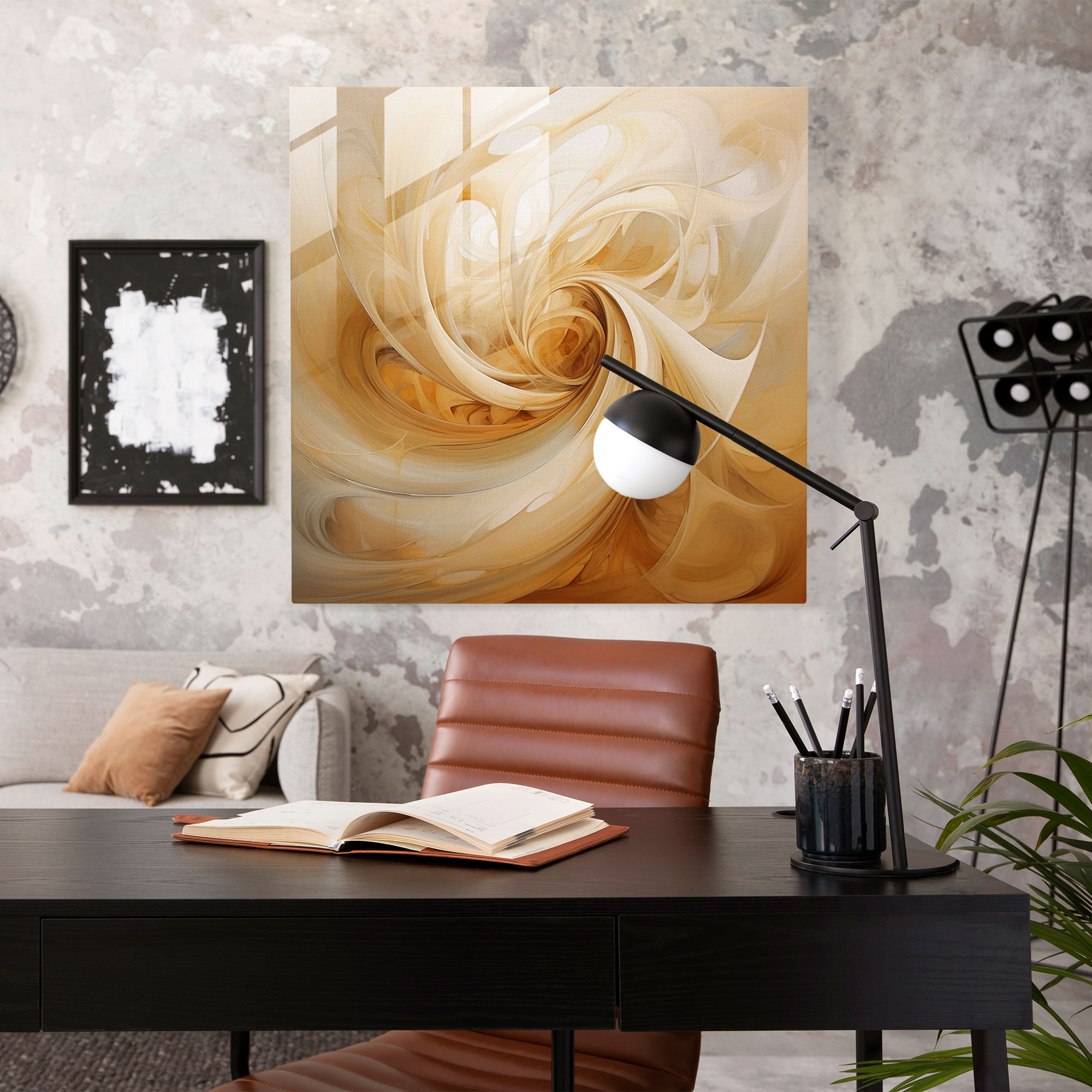 Beige Glass Print - Abstract Swirls And Curves - Beige, Energy, Glass Wall Art, Abstract