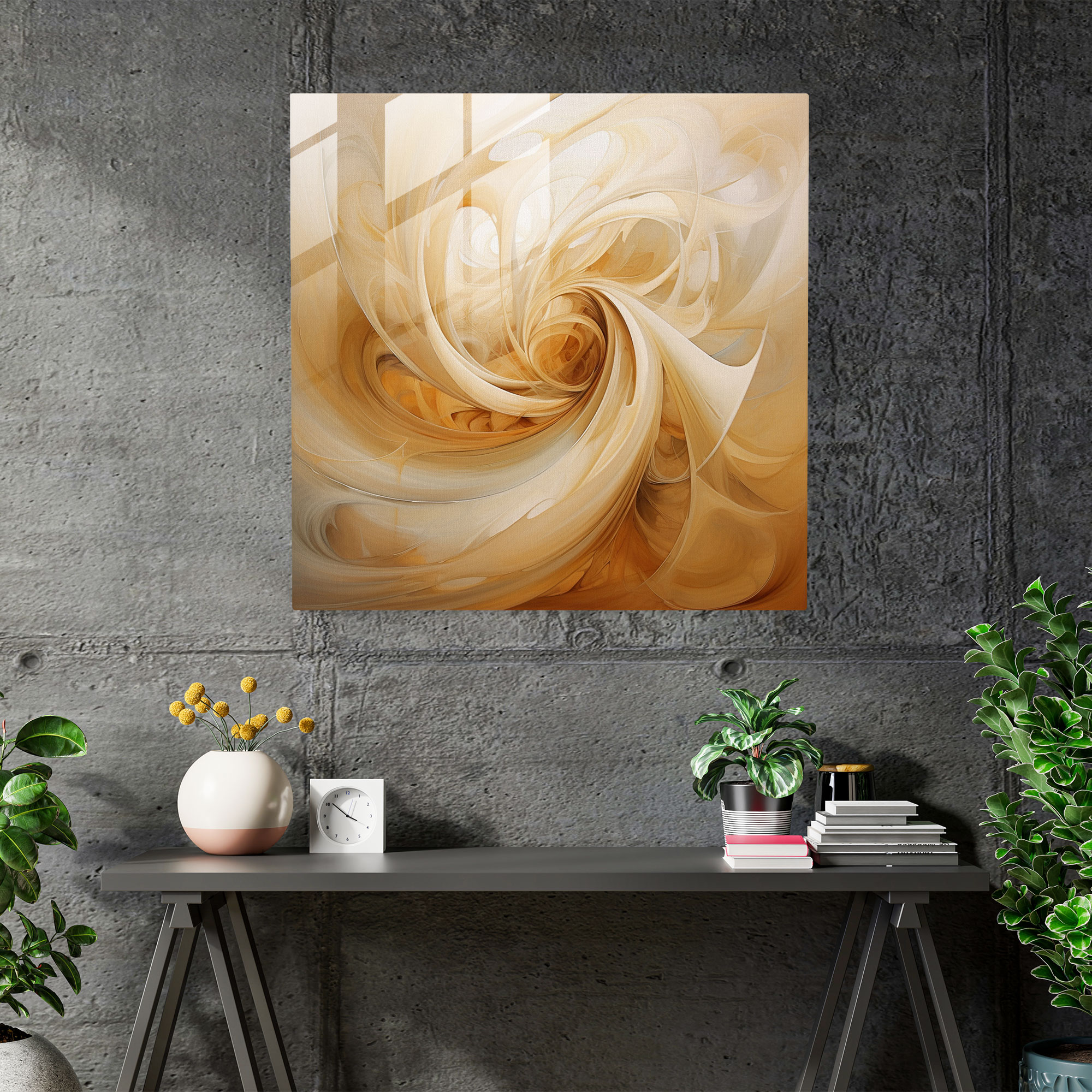 Beige Glass Print - Abstract Swirls And Curves - Beige, Energy, Glass Wall Art, Abstract