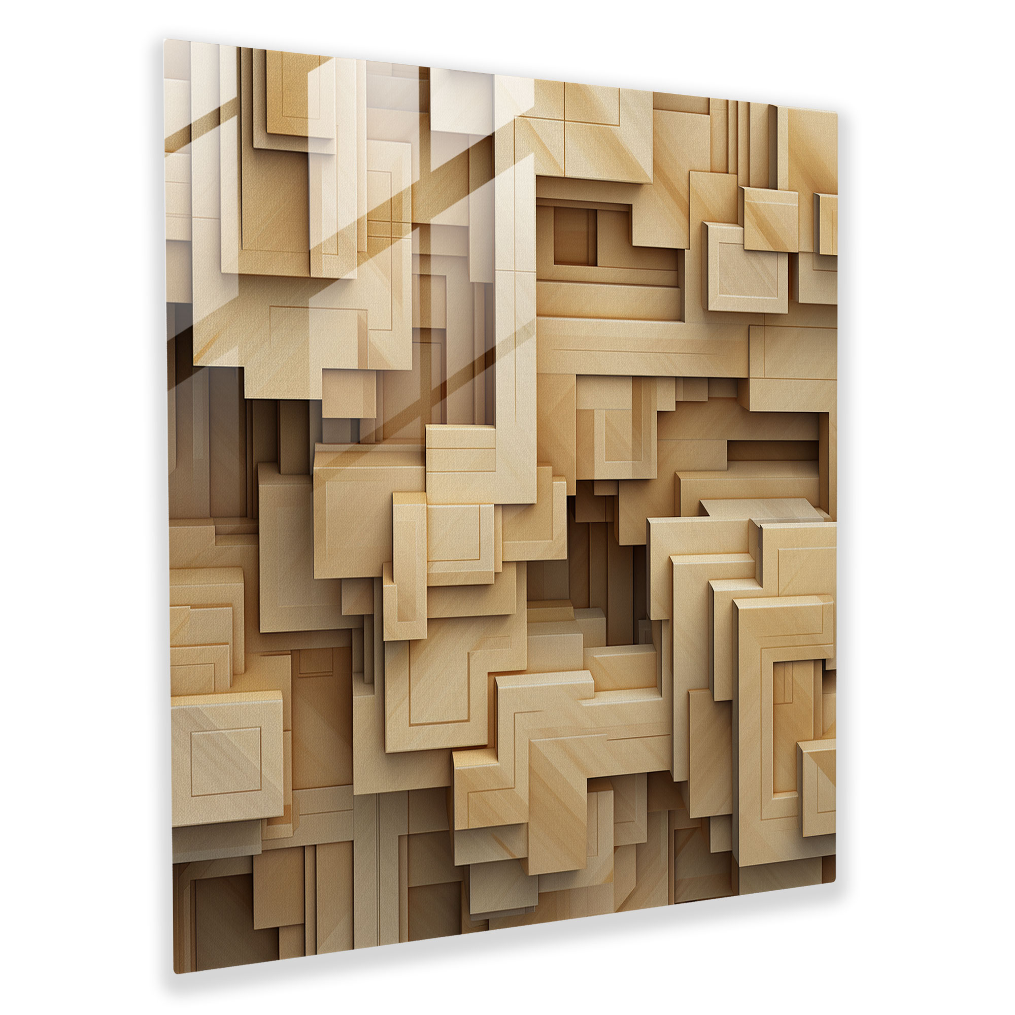 Beige Contemporary Glass Print - Beige, Wall Decoration, Modern Art, Beige