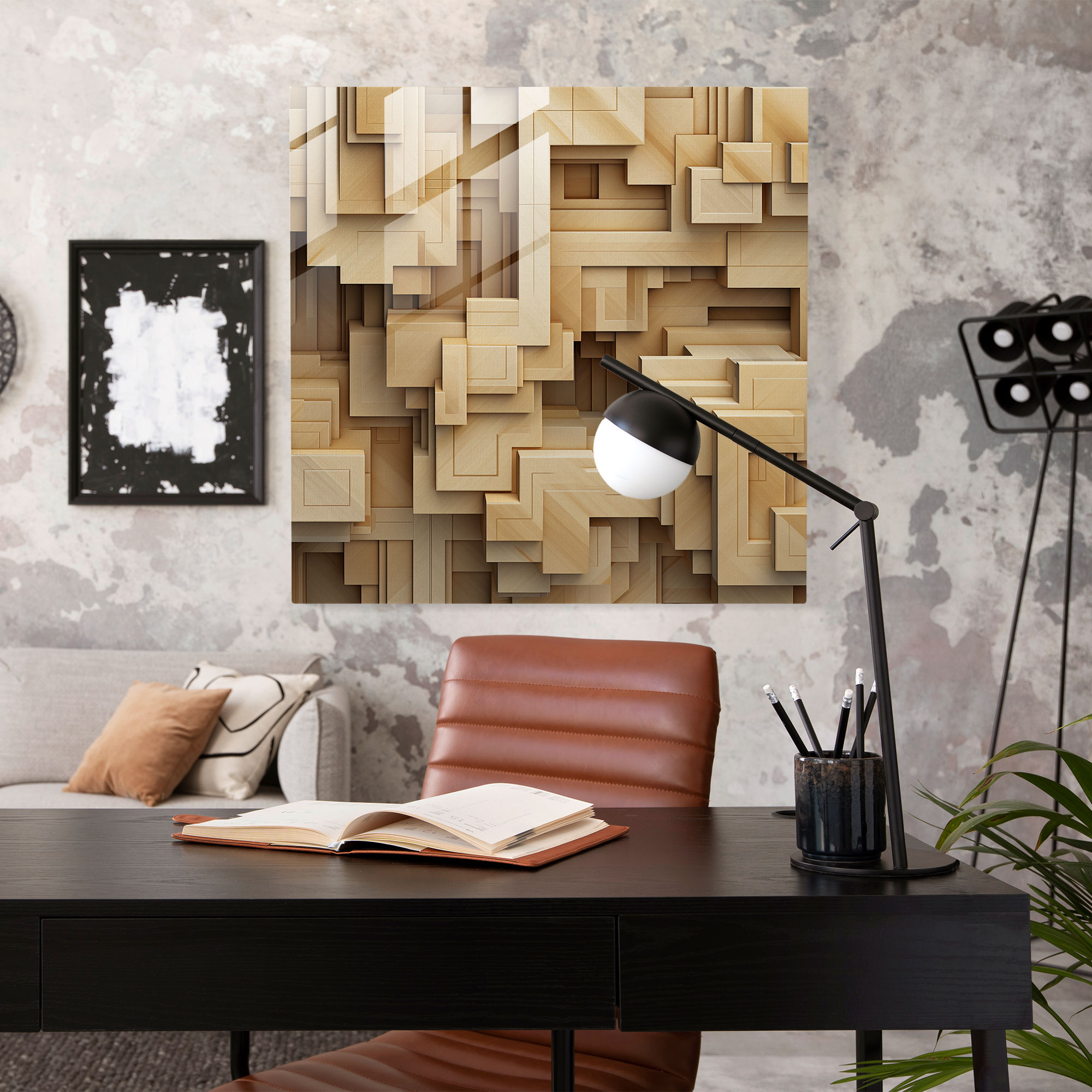 Beige Contemporary Glass Print - Beige, Wall Decoration, Modern Art, Beige